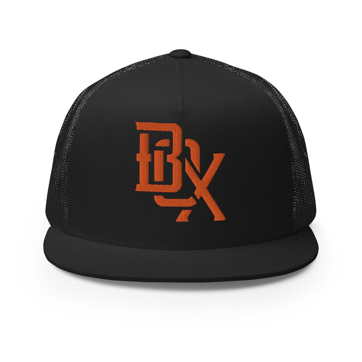 "BOX" Five Panel Trucker Cap | Yupoong 6006 | E Luna CLASSIC Solocrest 1 Orange Thread Front Logo