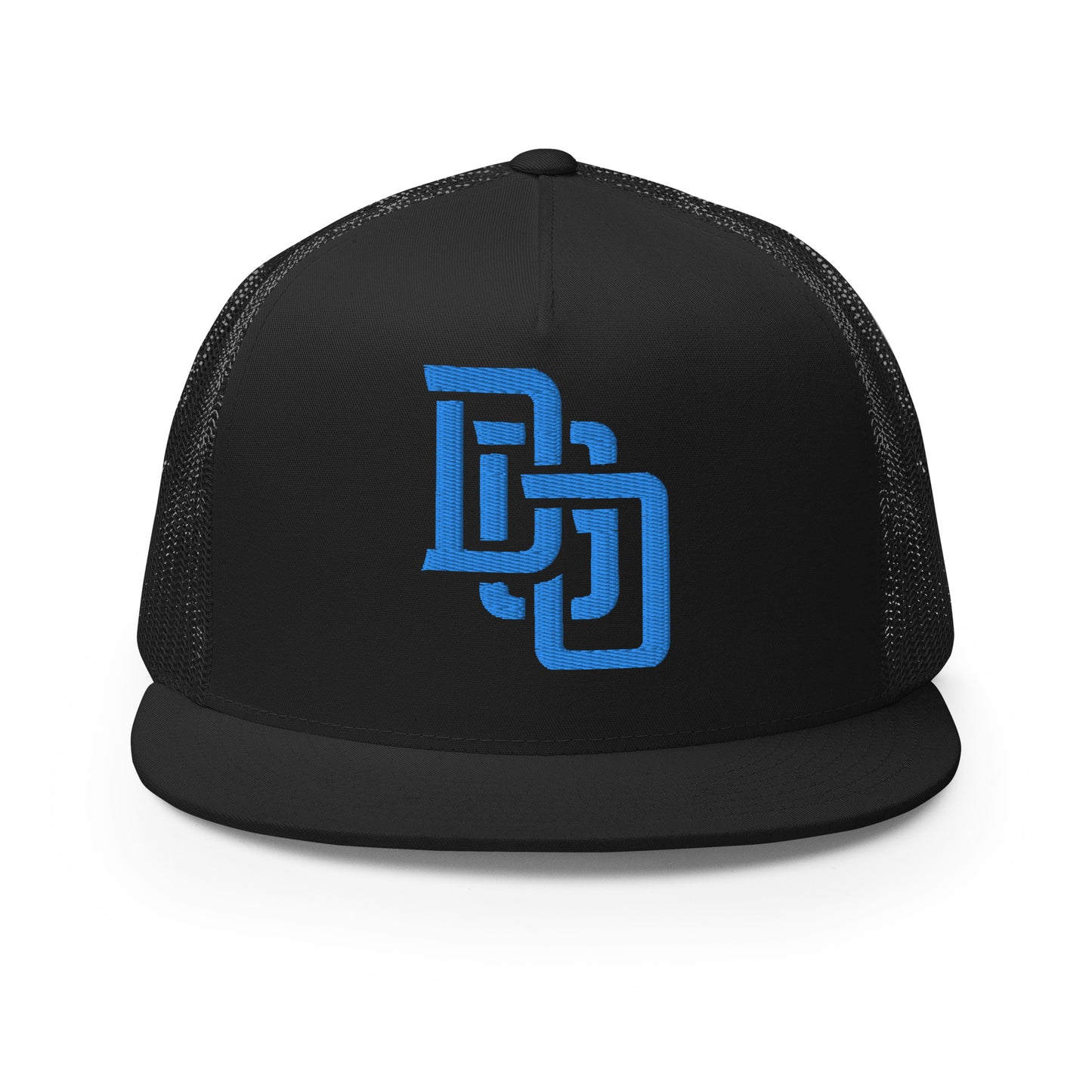 "DGO" Five Panel Trucker Cap | Yupoong 6006 | E Luna CLASSIC Solocrest 1 Aqua/Teal Thread Logo