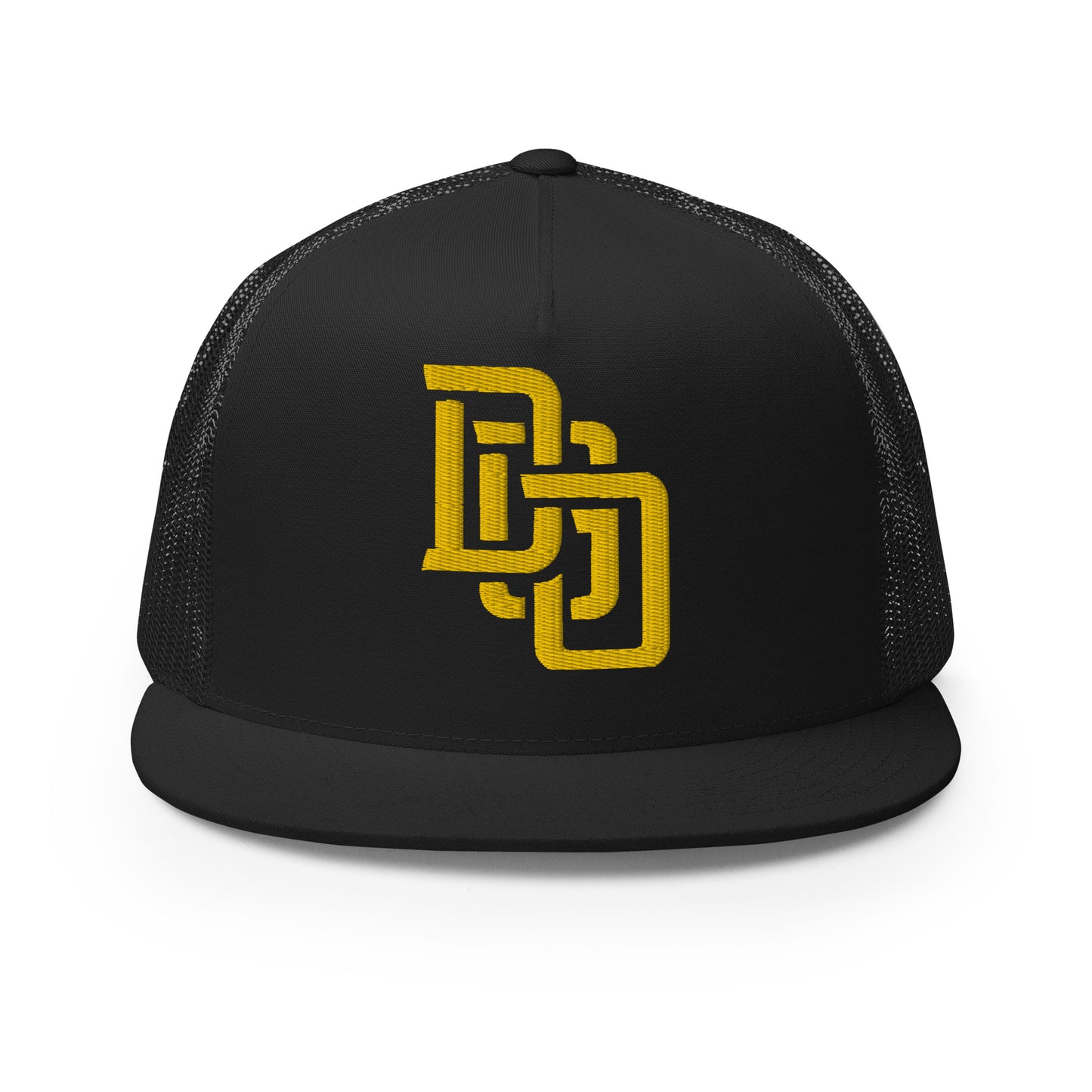 "DGO" Five Panel Trucker Cap | Yupoong 6006 | E Luna CLASSIC Solocrest 1 Gold Thread Logo