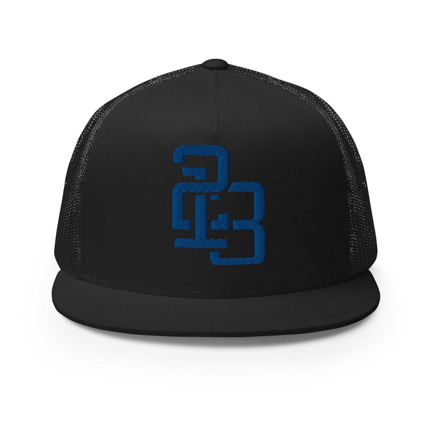 "213" Five Panel Trucker Cap | Yupoong 6006 | E Luna CLASSIC Solocrest 1 Royal Thread Front Logo