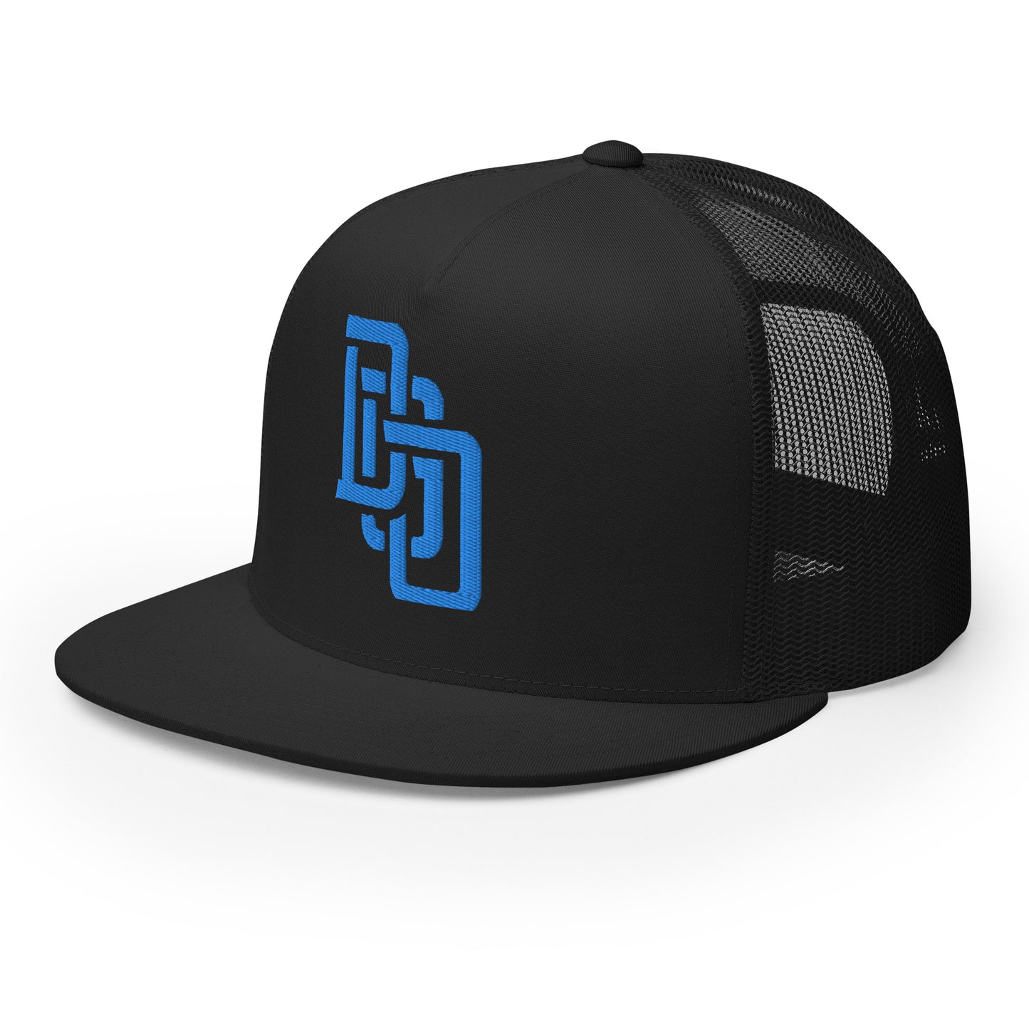 "DGO" Five Panel Trucker Cap | Yupoong 6006 | E Luna CLASSIC Solocrest 1 Aqua/Teal Thread Logo