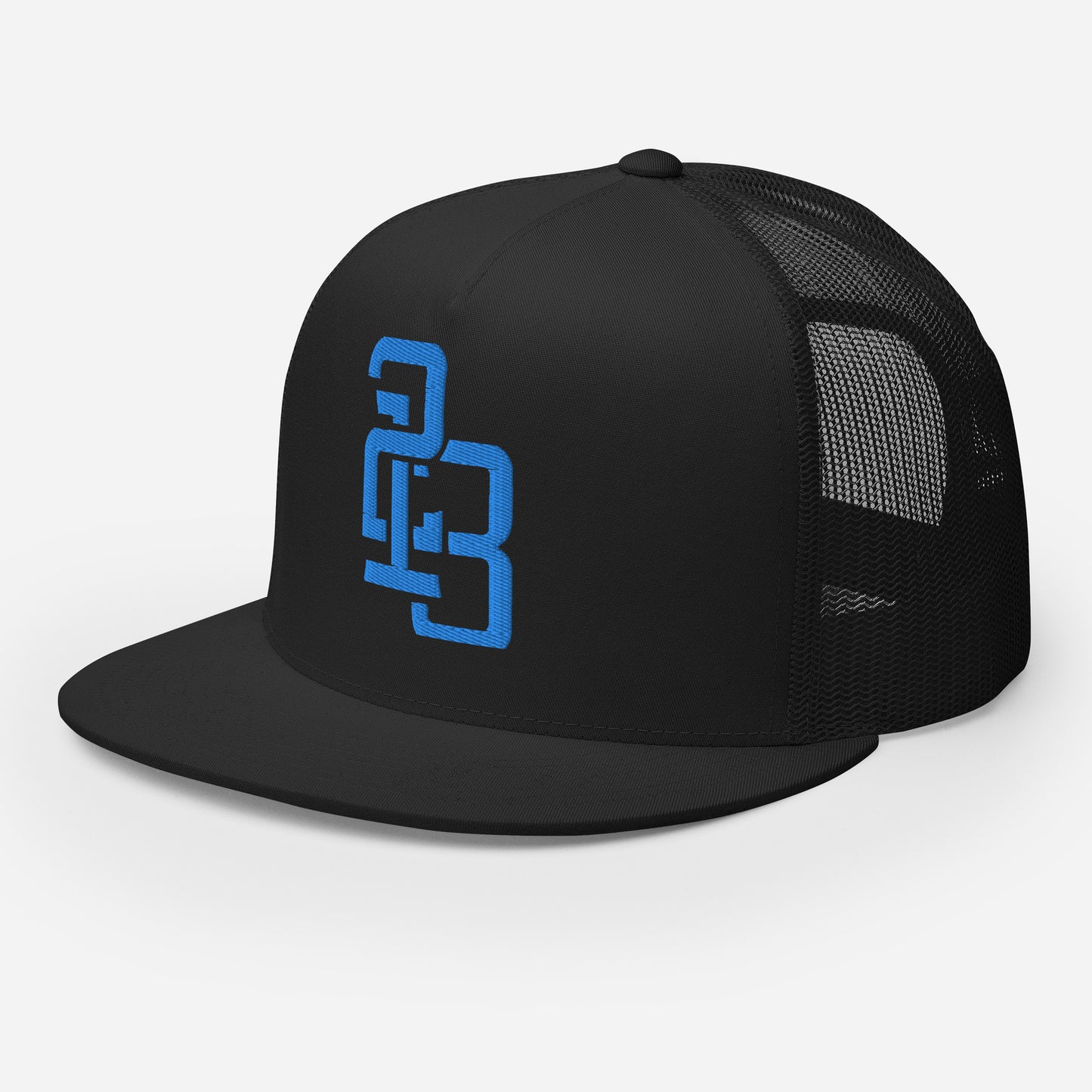 "213" Five Panel Trucker Cap | Yupoong 6006 | E Luna CLASSIC Solocrest 1 Aqua/Teal Thread Front Logo