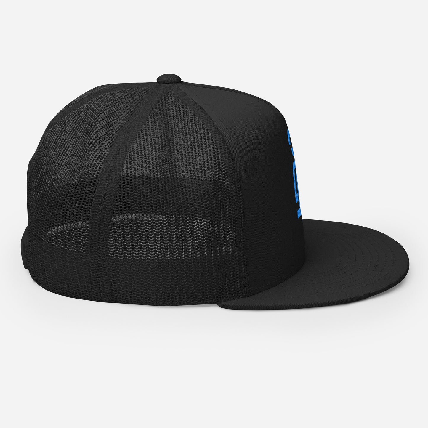 "213" Five Panel Trucker Cap | Yupoong 6006 | E Luna CLASSIC Solocrest 1 Aqua/Teal Thread Front Logo