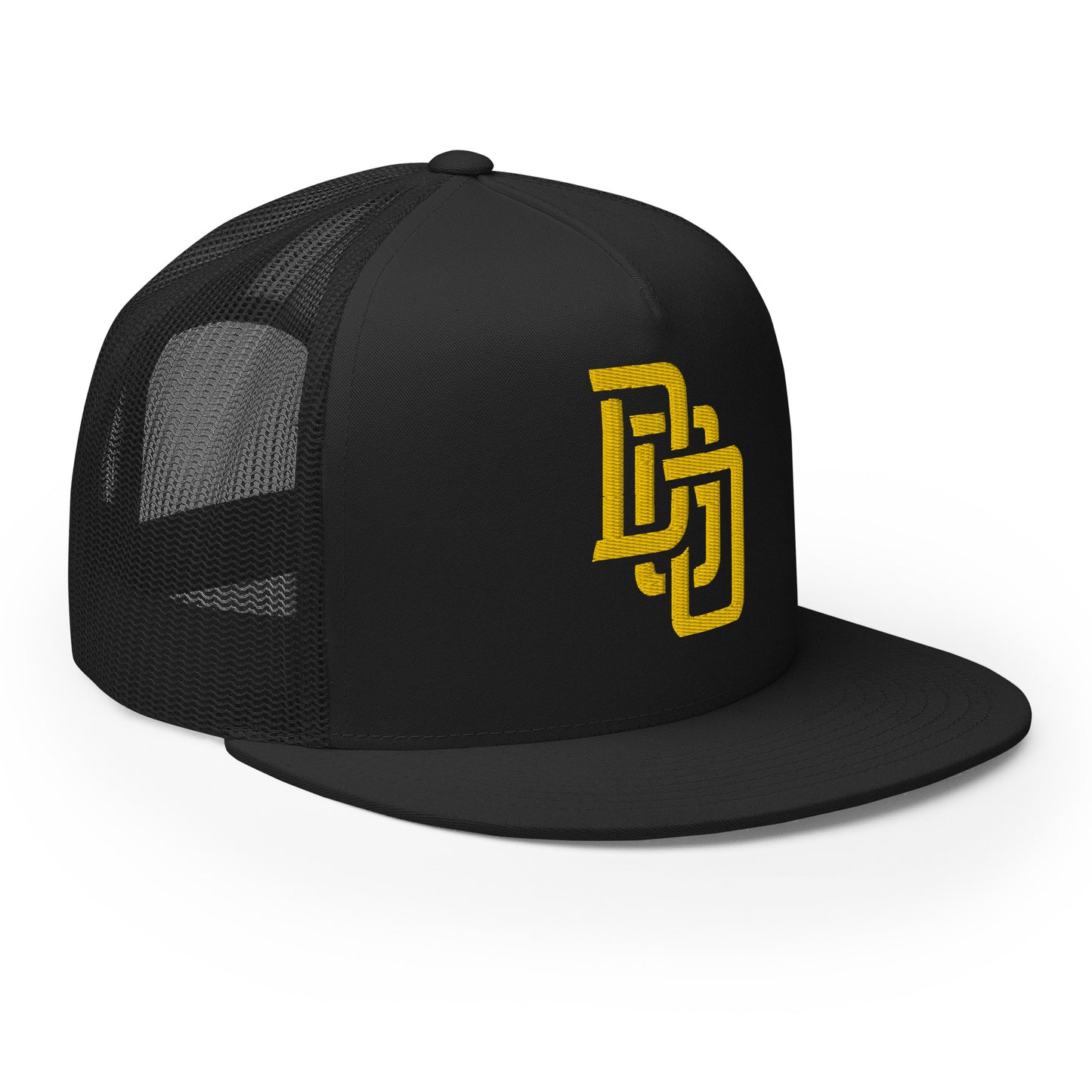 "DGO" Five Panel Trucker Cap | Yupoong 6006 | E Luna CLASSIC Solocrest 1 Gold Thread Logo