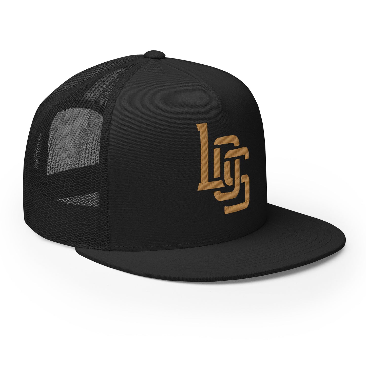 "LOS" Five Panel Trucker Cap | Yupoong 6006 | E Luna CLASSIC 1 Old Gold Thread Front Logo