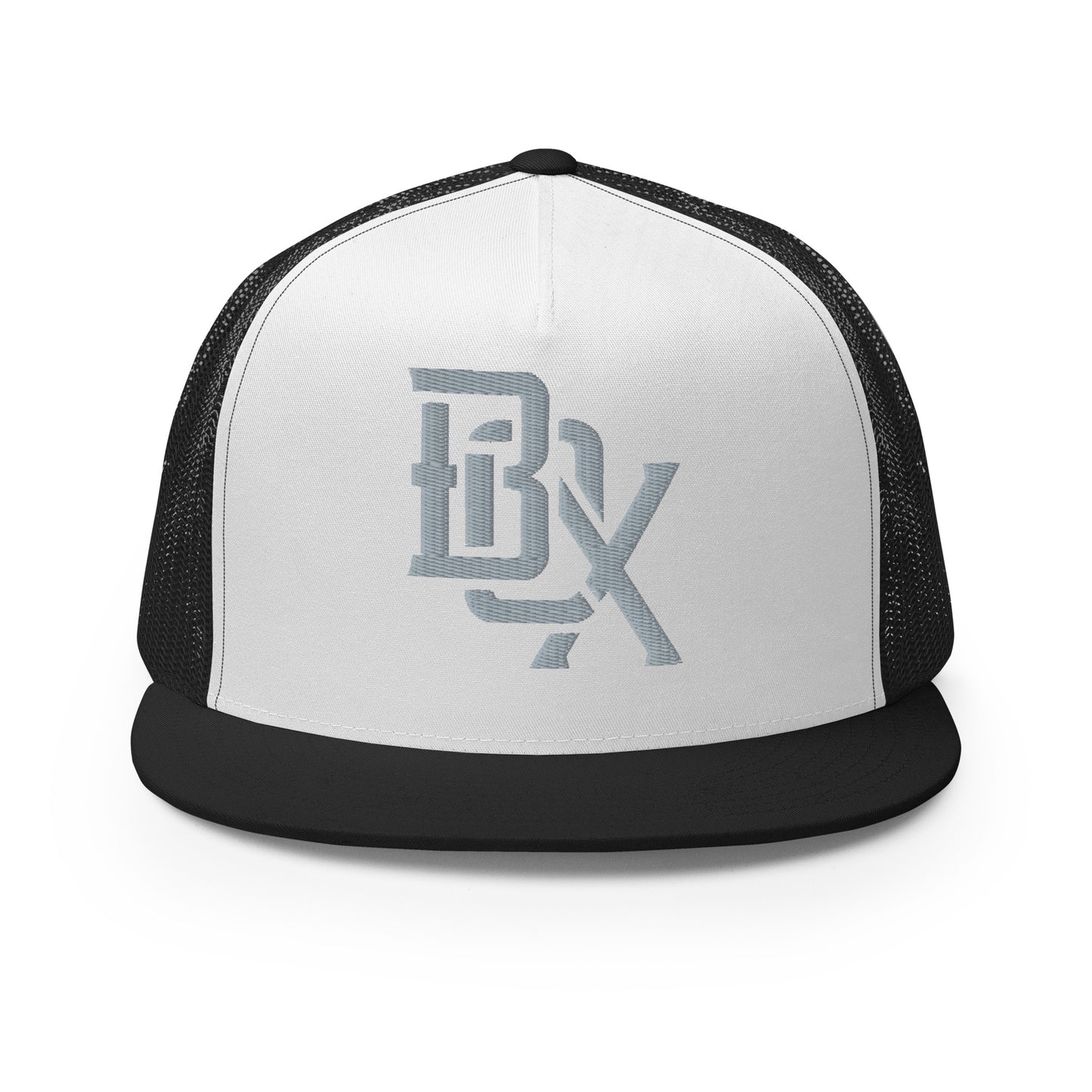 "BOX" Five Panel Trucker Cap | Yupoong 6006 | E Luna CLASSIC Solocrest 1 Grey Thread Front Logo