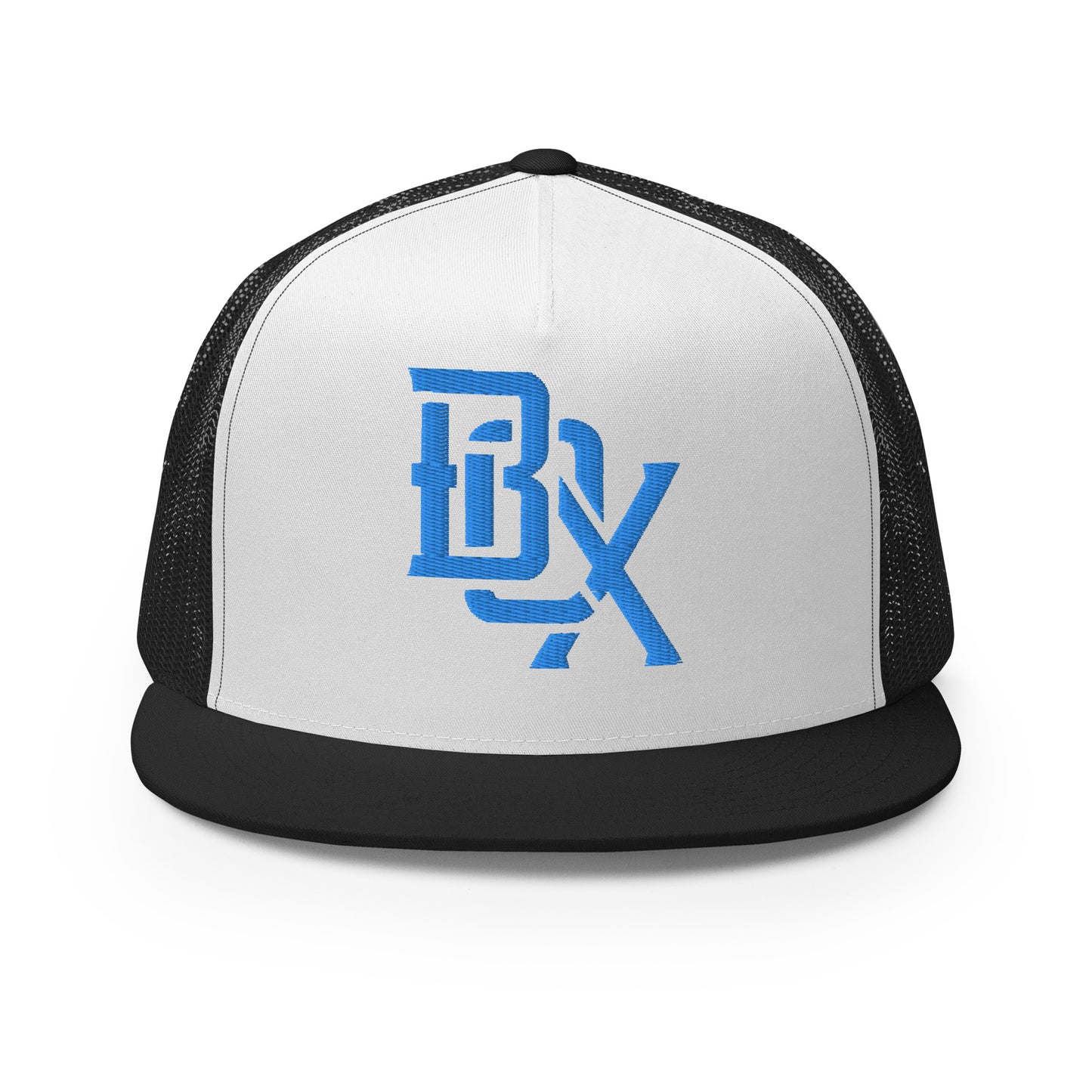 "BOX" Five Panel Trucker Cap | Yupoong 6006 | E Luna Classic Solocrest 1 Royal Thread Logo