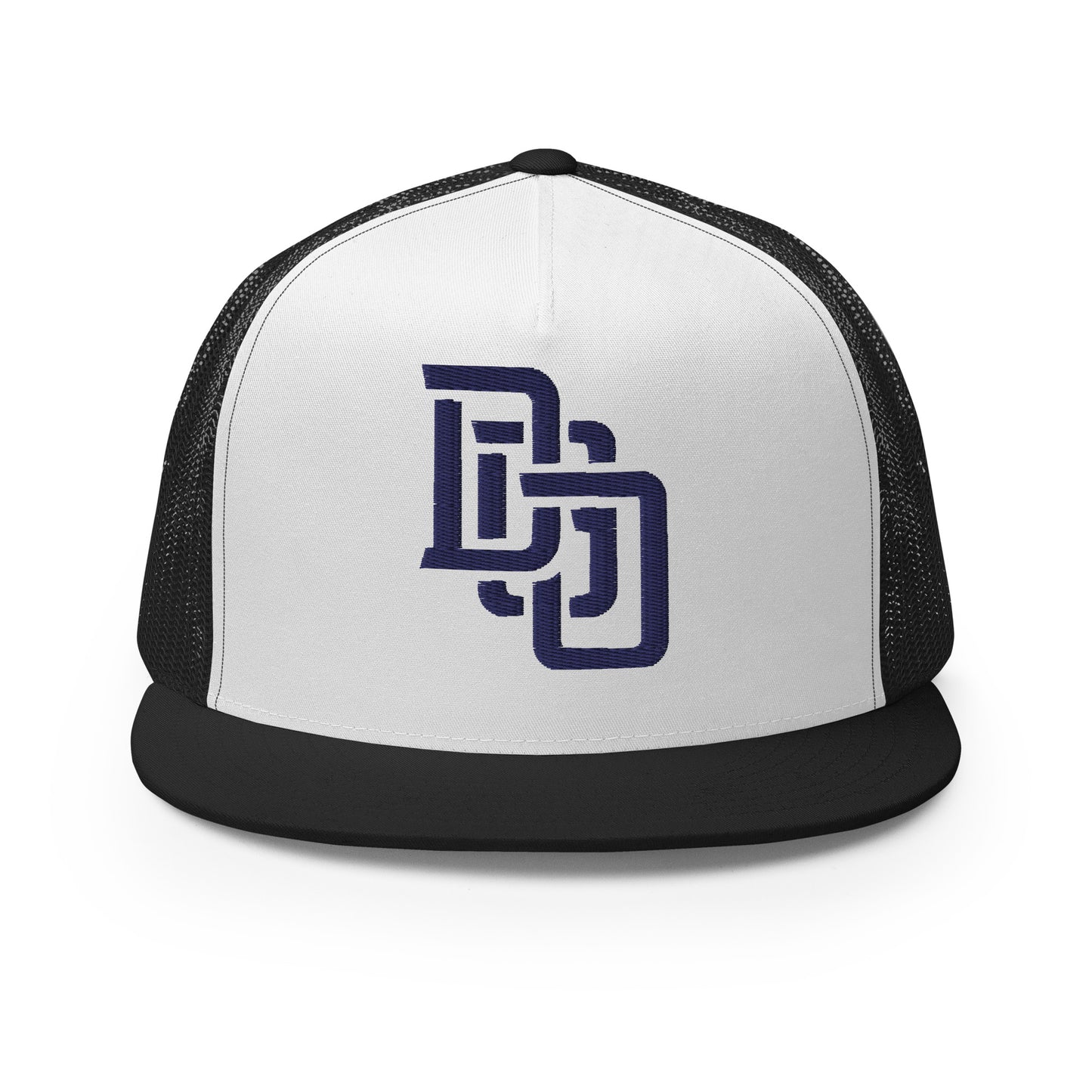 "DGO" Five Panel Trucker Cap | Yupoong 6006 | E Luna CLASSIC Solocrest 1 Navy Thread Logo