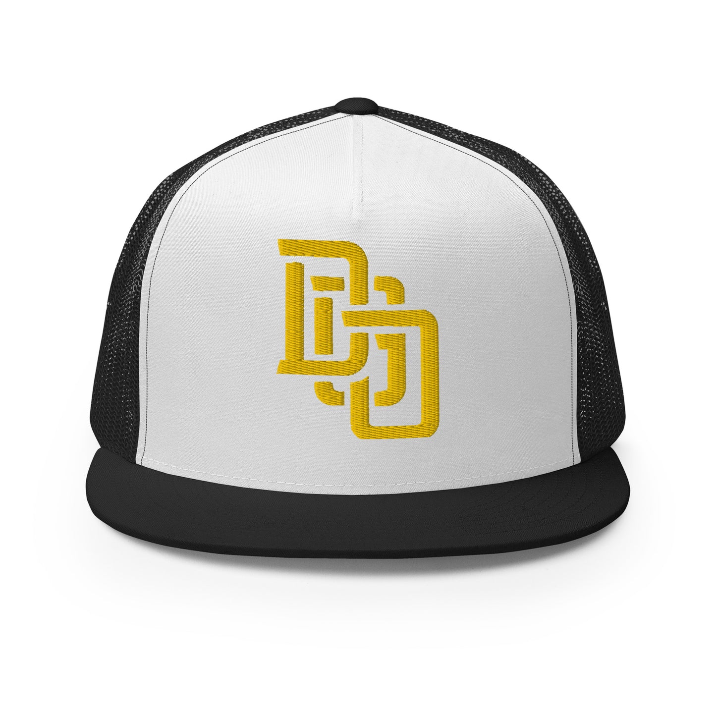 "DGO" Five Panel Trucker Cap | Yupoong 6006 | E Luna CLASSIC Solocrest 1 Gold Thread Logo