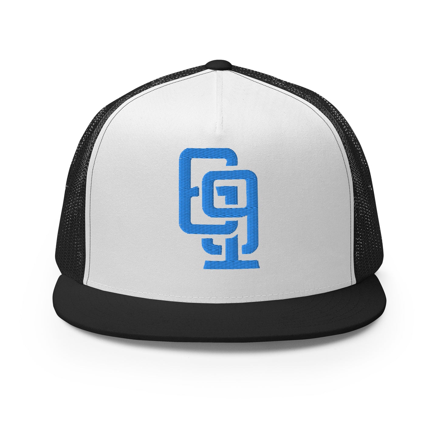 "619" Five Panel Trucker Cap | Yupoong 6006 | E Luna CLASSIC Solocrest 1 Aqua/Teal Thread Front Logo