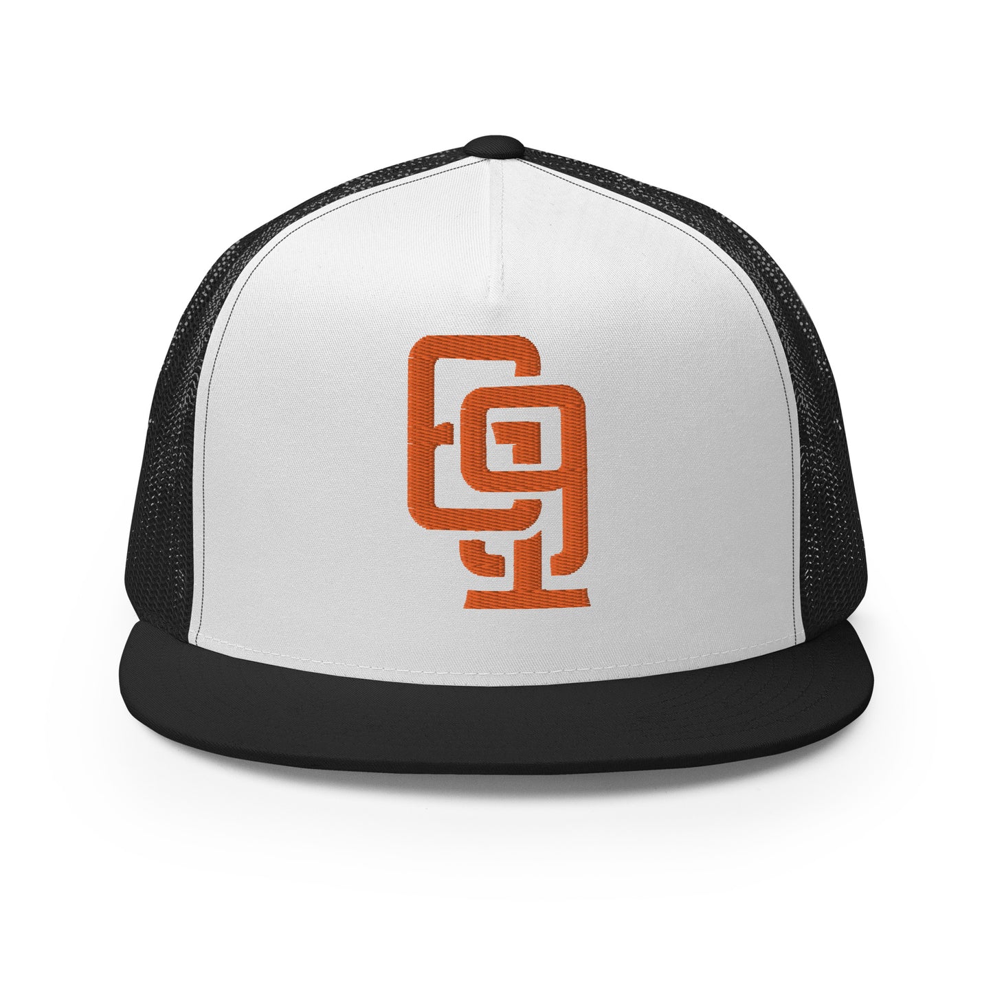 "619" Five Panel Trucker Cap | Yupoong 6006 | E Luna CLASSIC Solocrest 1 Orange Thread Front Logo