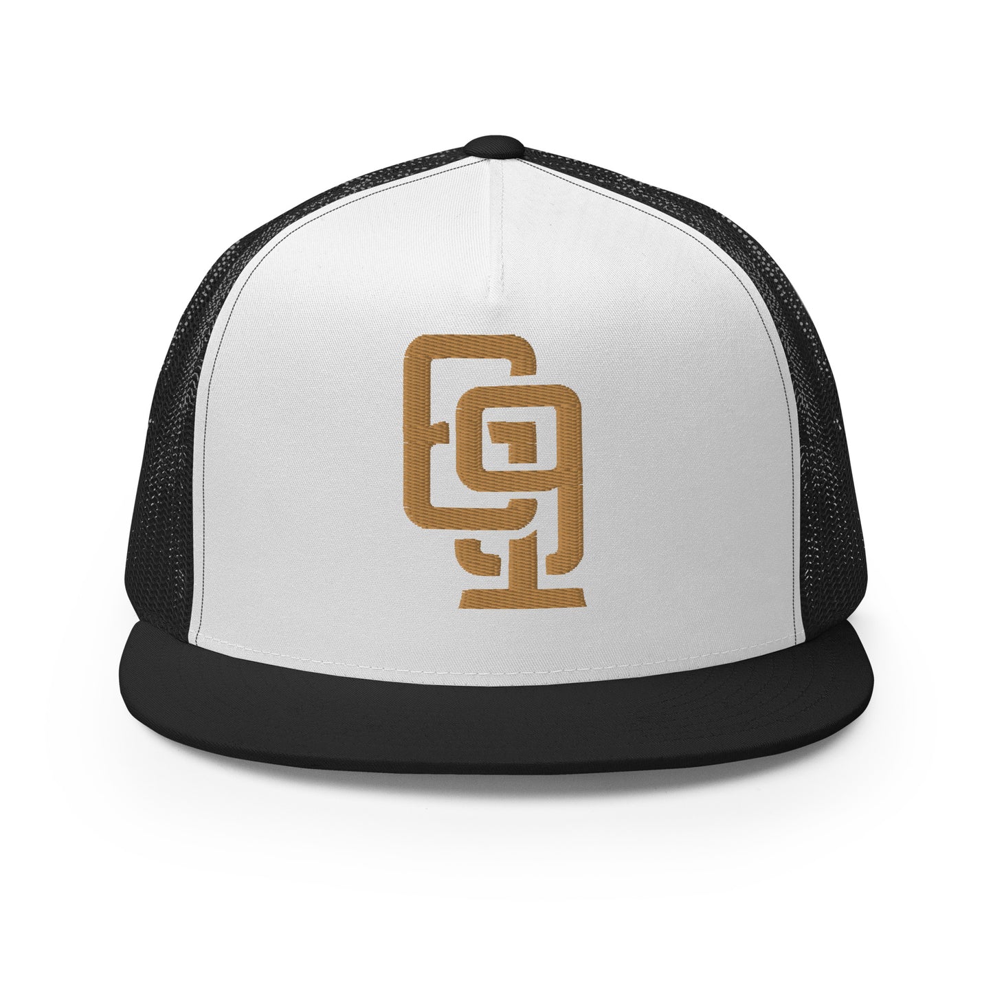 "619" Five Panel Trucker Cap | Yupoong 6006 | E Luna CLASSIC Solocrest 1 Old Gold Thread Front Logo