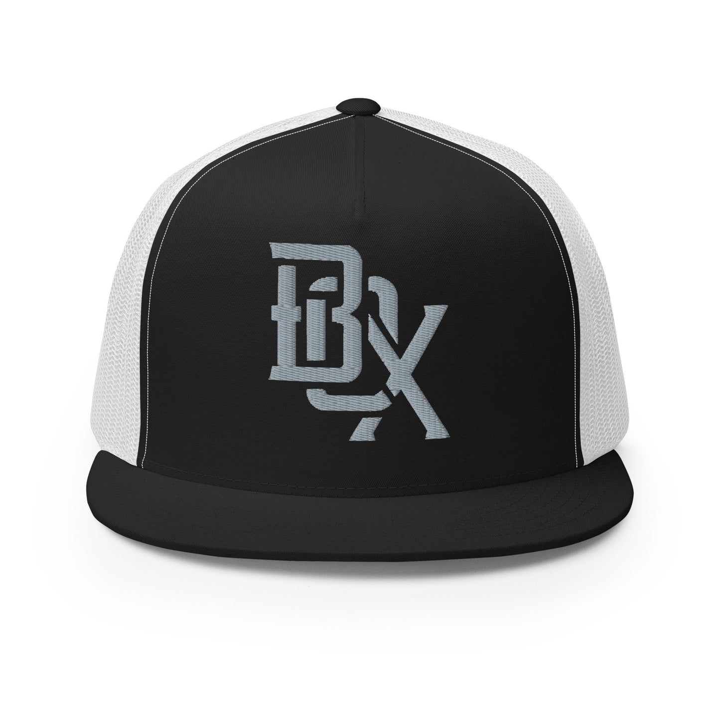 "BOX" Five Panel Trucker Cap | Yupoong 6006 | E Luna CLASSIC Solocrest 1 Grey Thread Front Logo