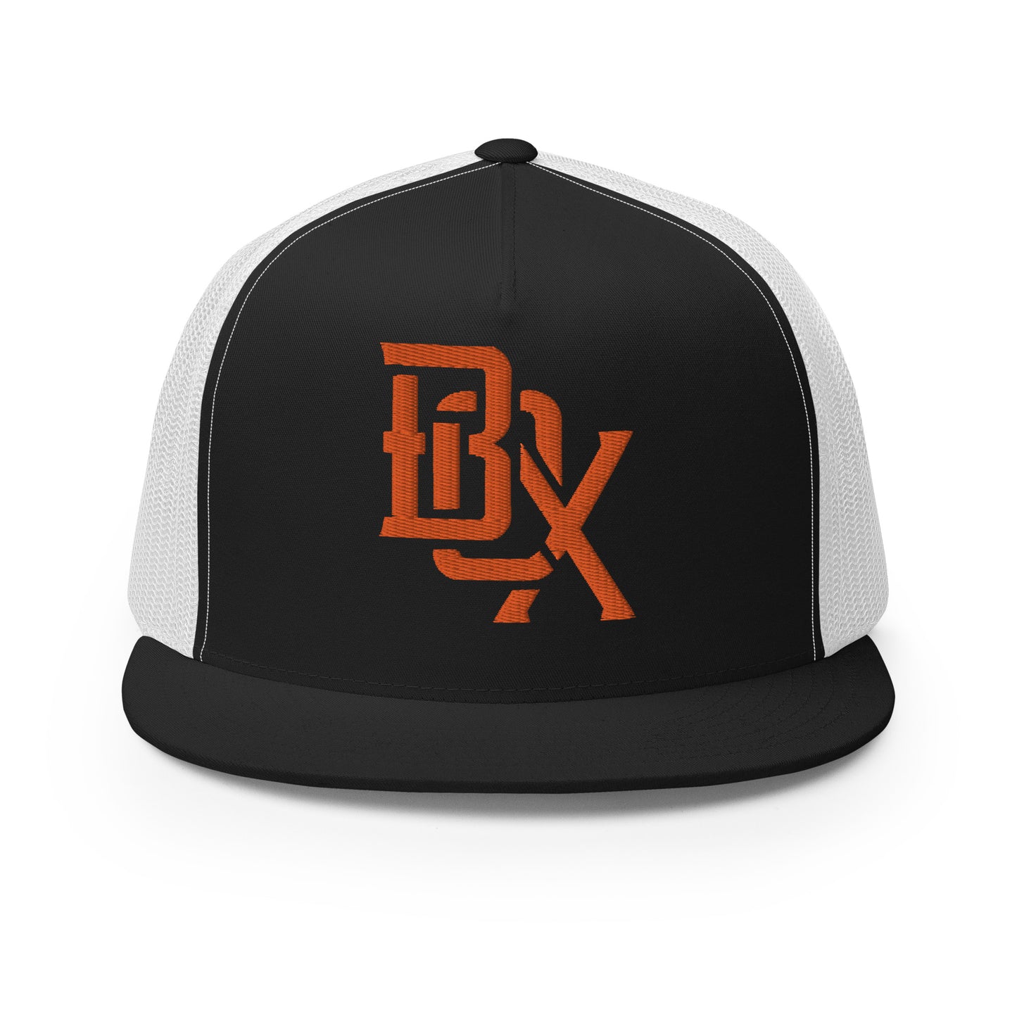 "BOX" Five Panel Trucker Cap | Yupoong 6006 | E Luna CLASSIC Solocrest 1 Orange Thread Front Logo