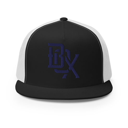 "BOX" Five Panel Trucker Cap | Yupoong 6006 | E Luna CLASSIC Solocrest 1 Navy Thread Front Logo