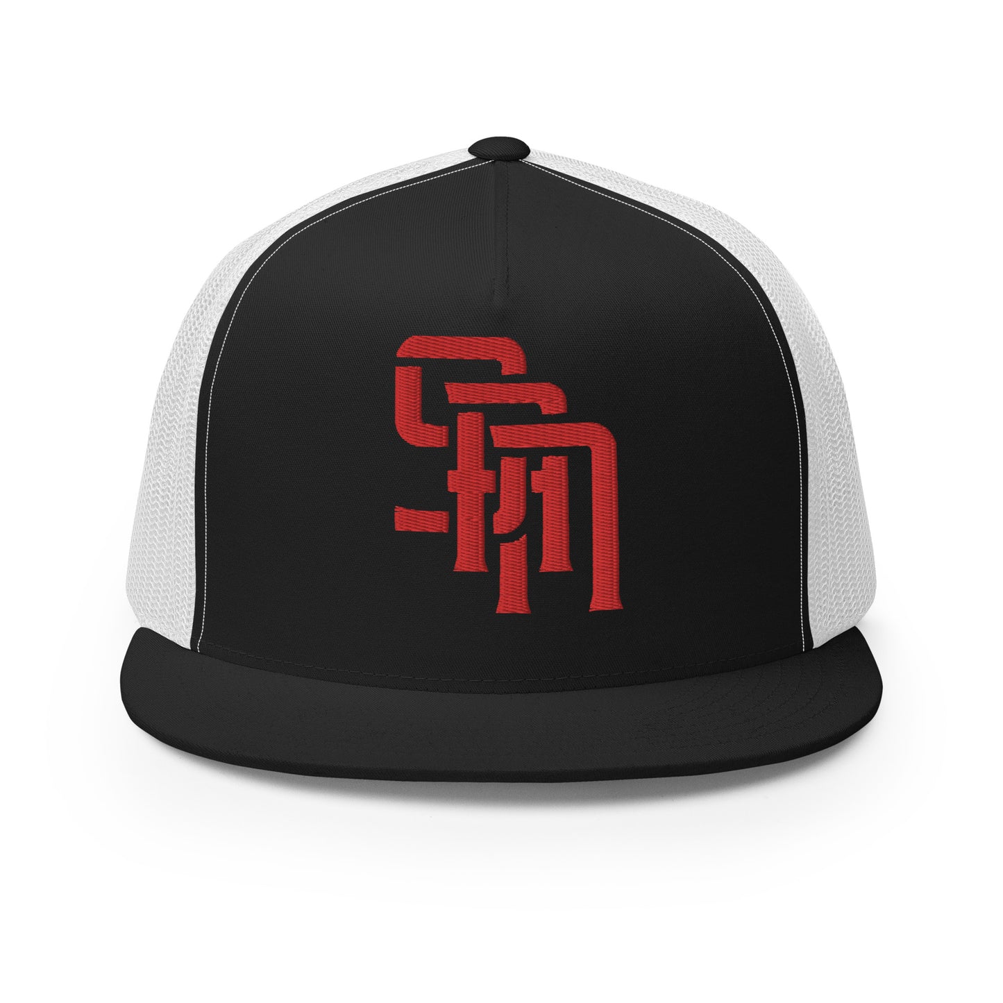 "SAN" Five Panel Trucker Cap | Yupoong 6006 | E Luna Brand CLASSIC Solocrest 1 Red Thread Front Logo