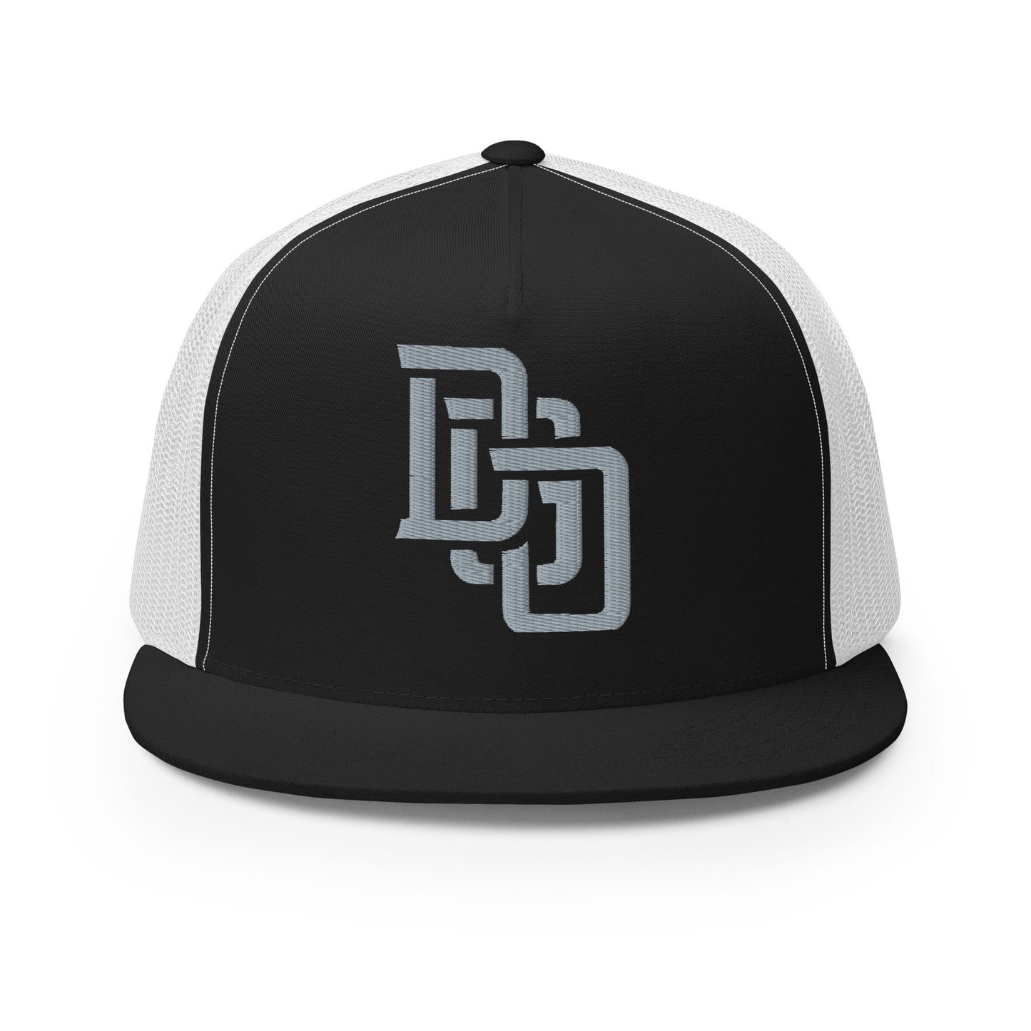 "DGO" Five Panel Trucker Cap | Yupoong 6006 | E Luna CLASSIC Solocrest 1 Grey Thread Logo