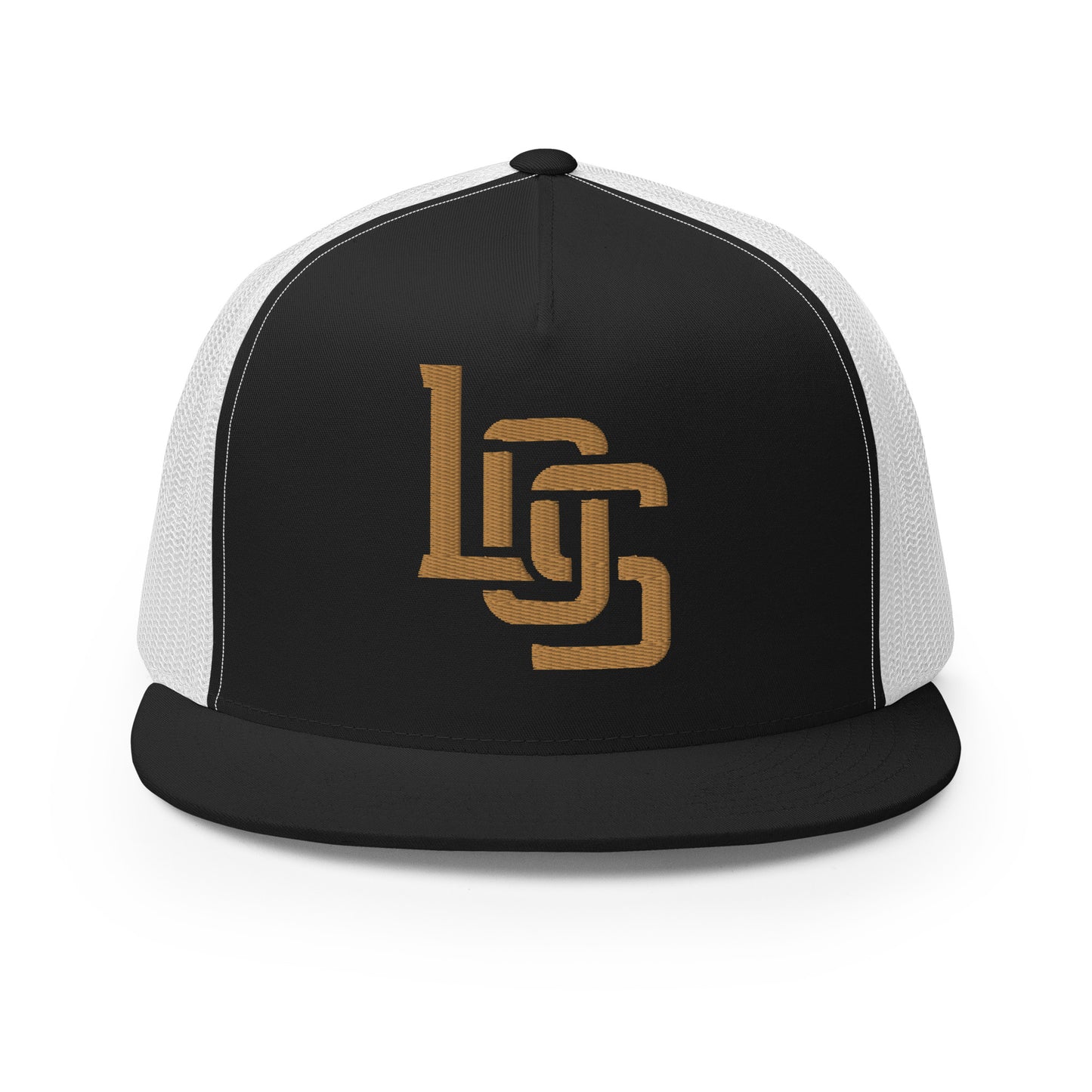 "LOS" Five Panel Trucker Cap | Yupoong 6006 | E Luna CLASSIC 1 Old Gold Thread Front Logo