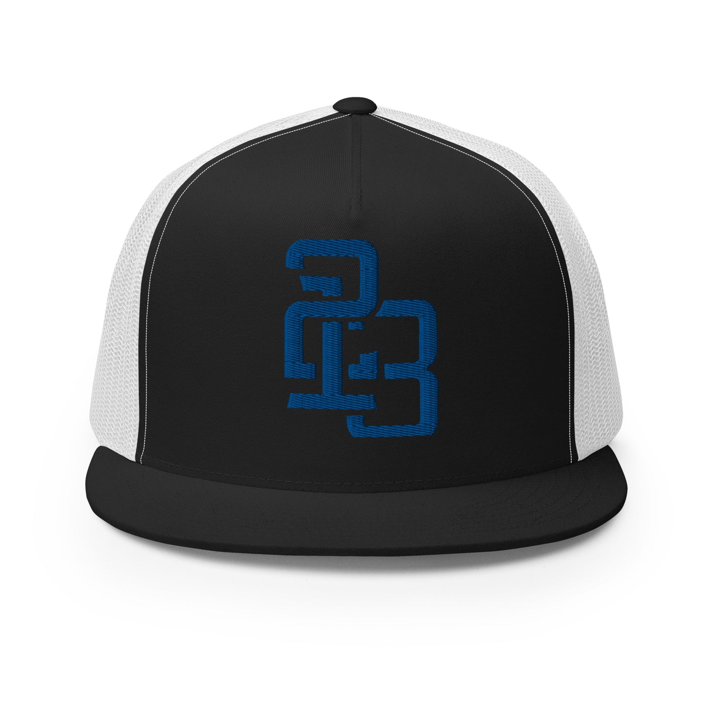 "213" Five Panel Trucker Cap | Yupoong 6006 | E Luna CLASSIC Solocrest 1 Royal Thread Front Logo