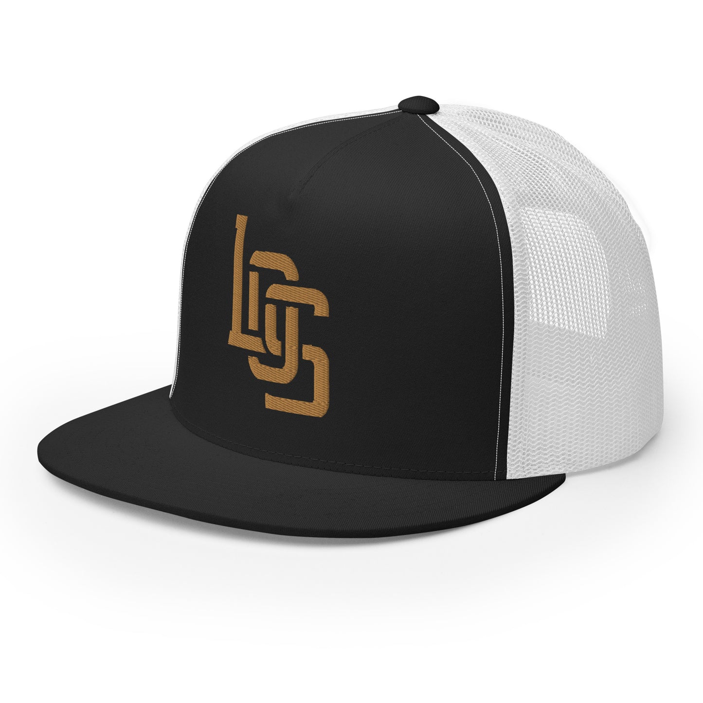 "LOS" Five Panel Trucker Cap | Yupoong 6006 | E Luna CLASSIC 1 Old Gold Thread Front Logo