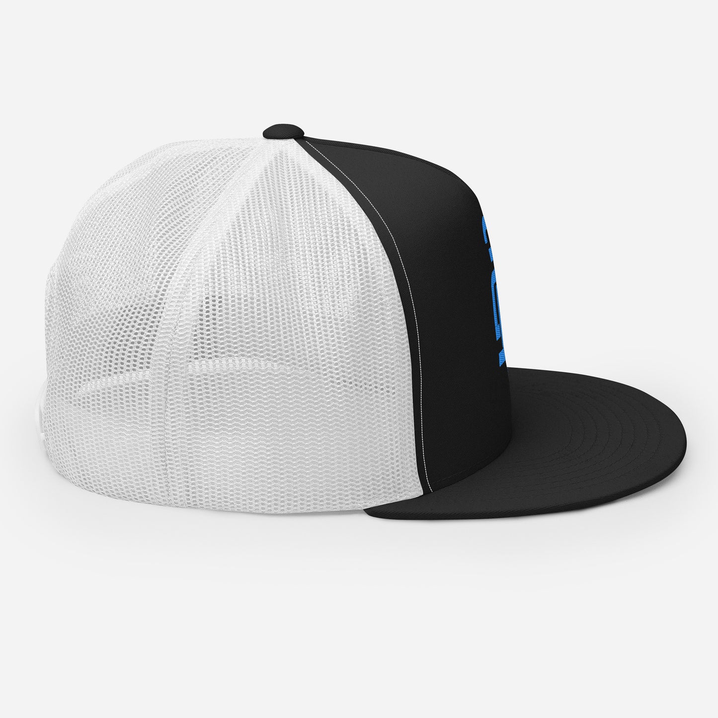 "213" Five Panel Trucker Cap | Yupoong 6006 | E Luna CLASSIC Solocrest 1 Aqua/Teal Thread Front Logo