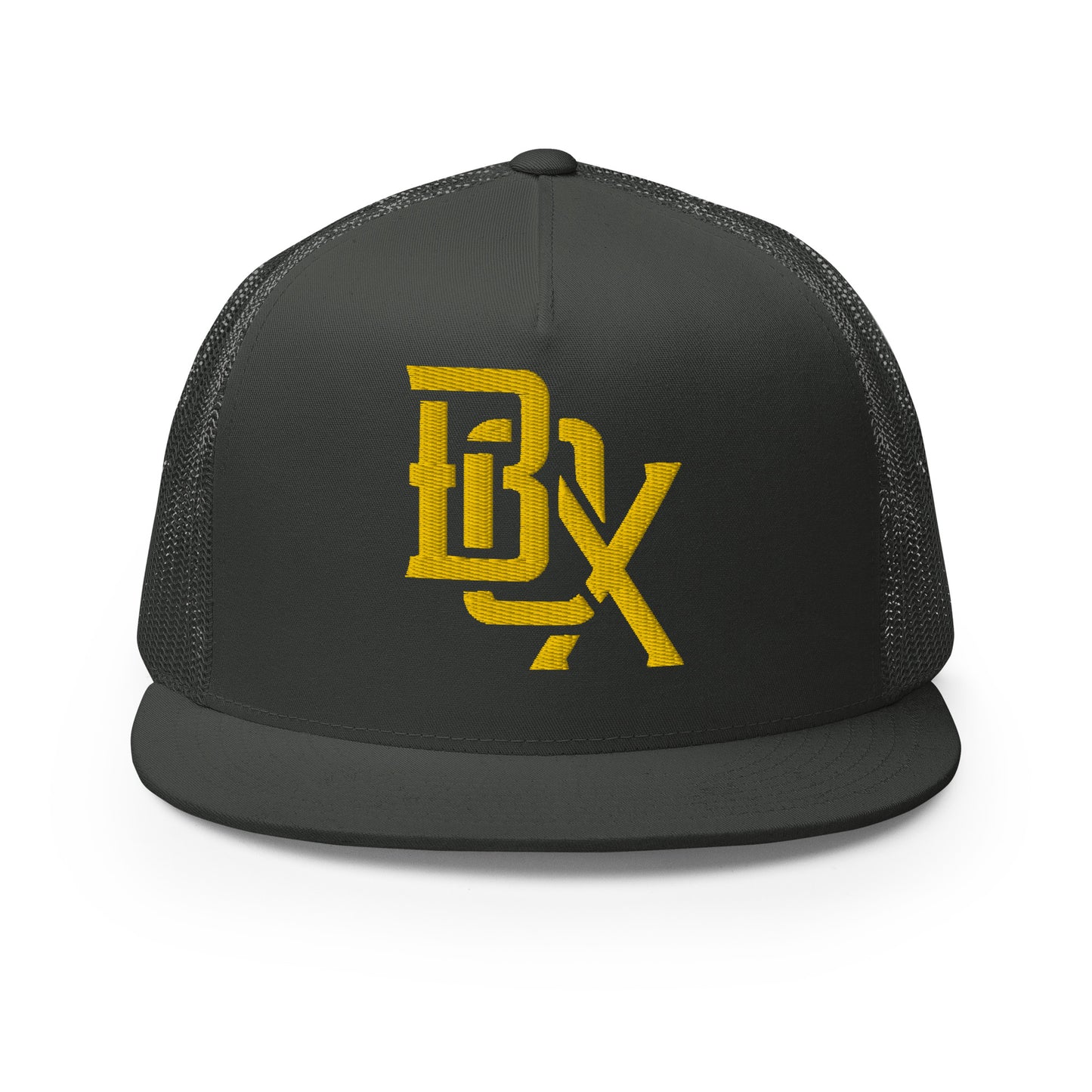 "BOX" Five Panel Trucker Cap | Yupoong 6006 | E Luna CLASSIC Solocrest 1 Gold Thread Front Logo
