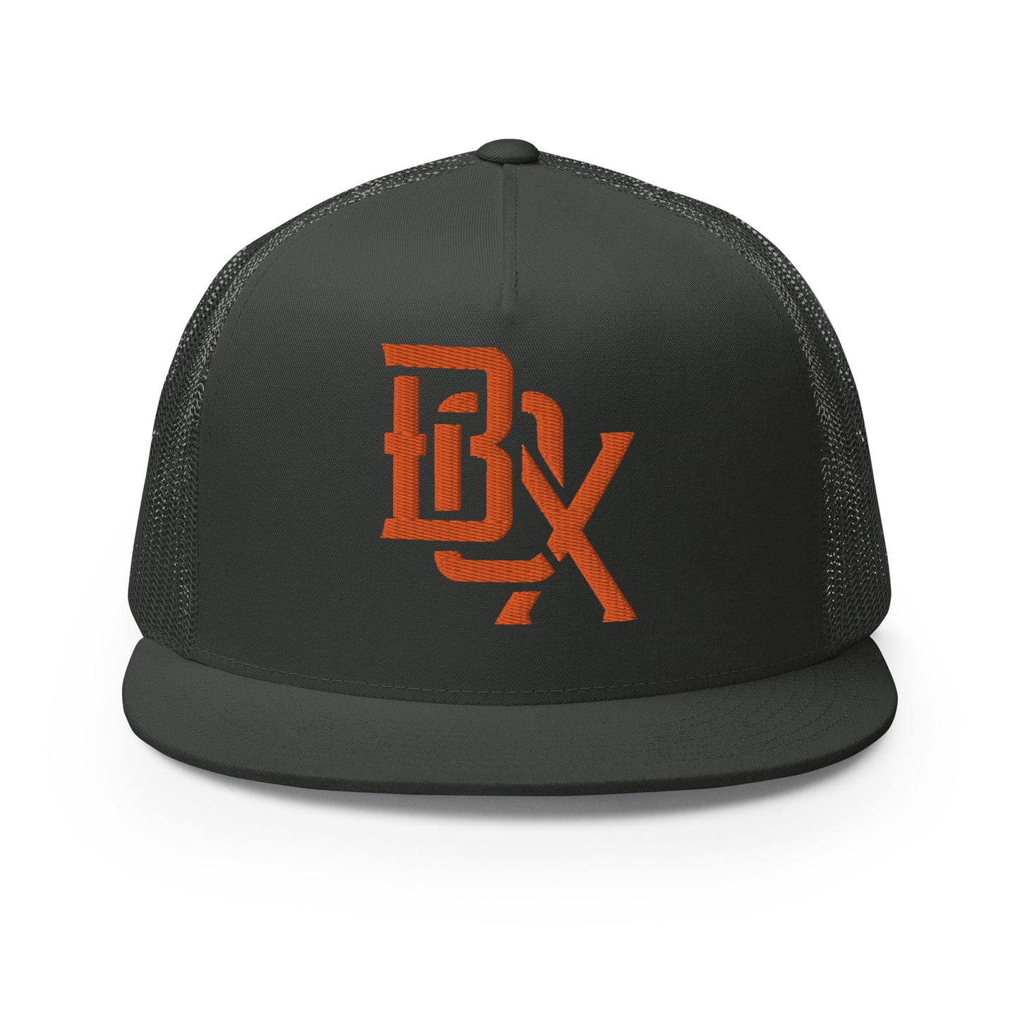 "BOX" Five Panel Trucker Cap | Yupoong 6006 | E Luna CLASSIC Solocrest 1 Orange Thread Front Logo