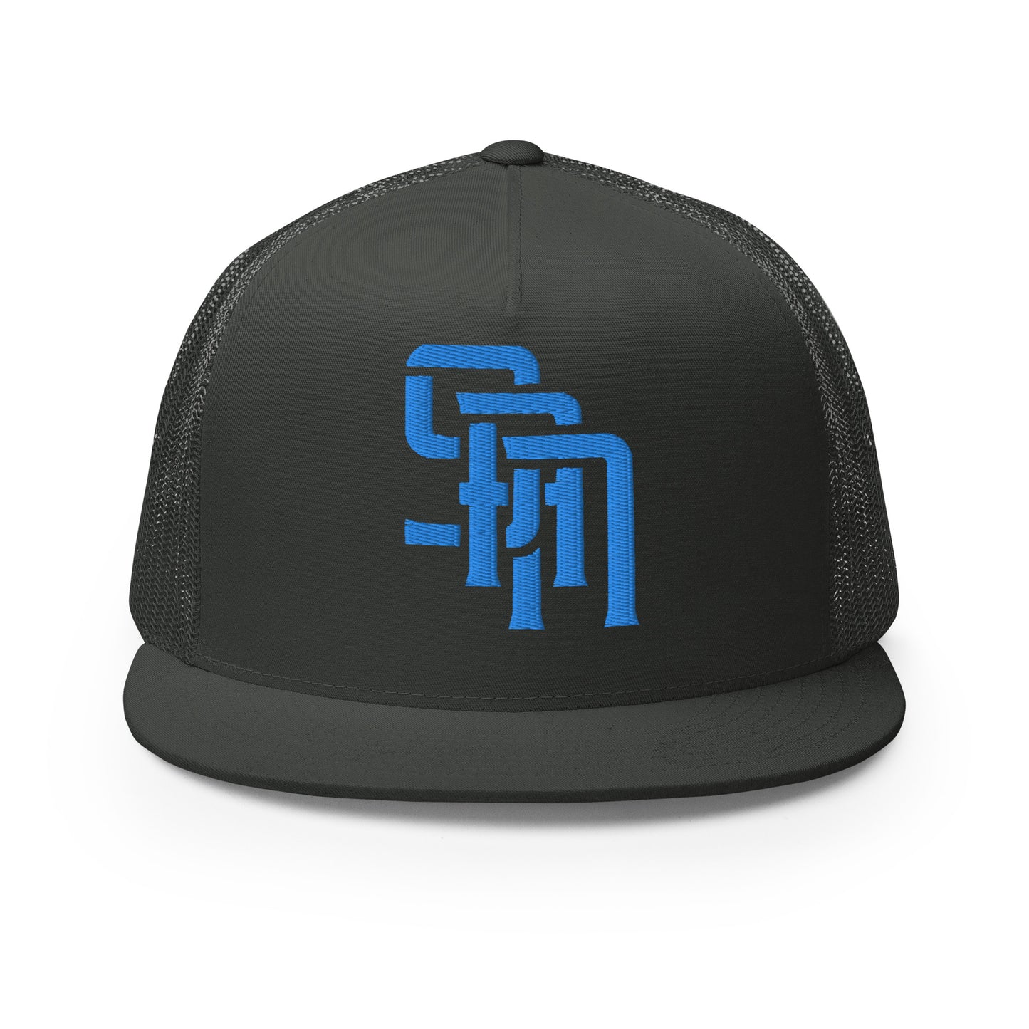 "SAN" Five Panel Trucker Cap | Yupoong 6006 | E Luna Brand CLASSIC Solocrest 1 Aqua/Teal Thread Front Logo