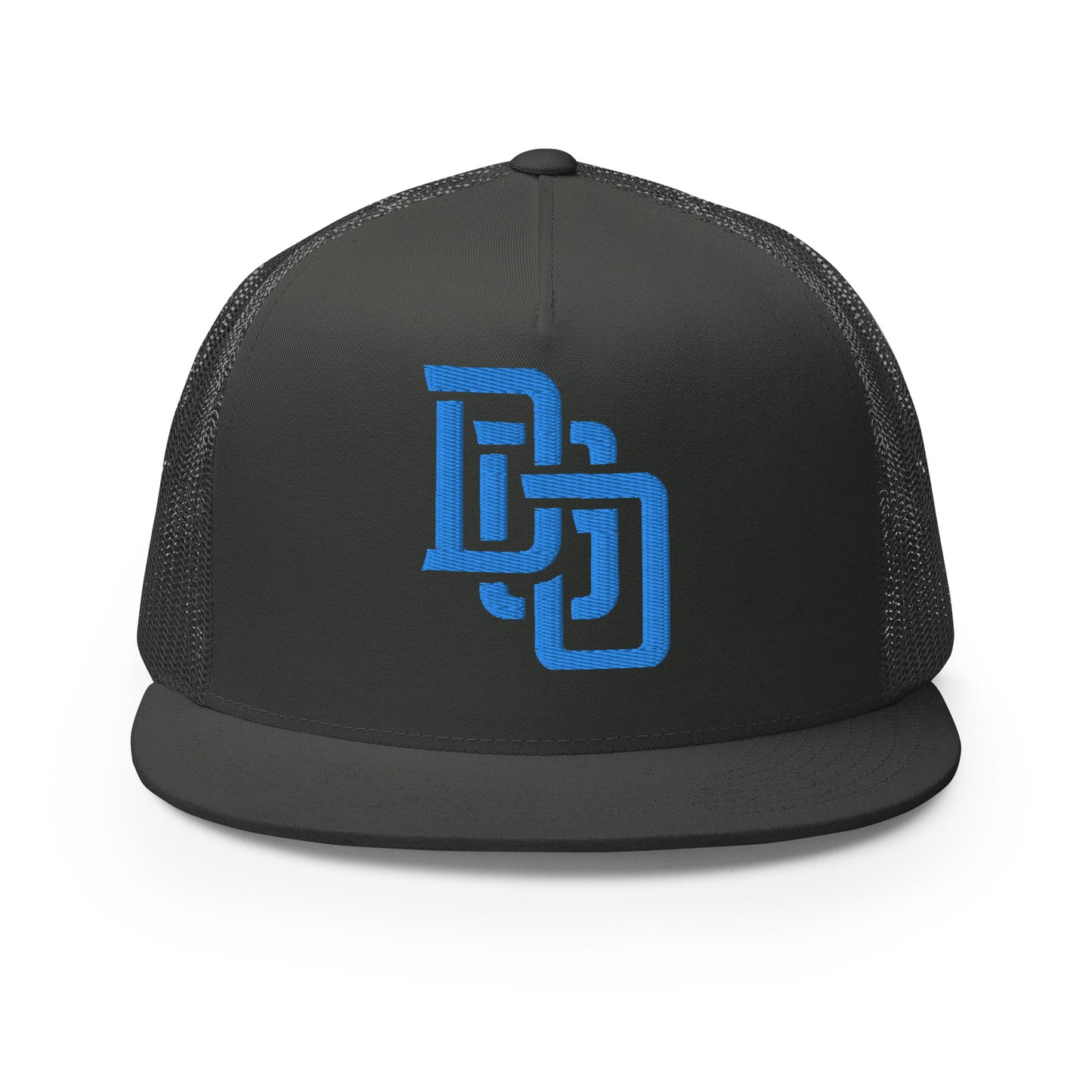 "DGO" Five Panel Trucker Cap | Yupoong 6006 | E Luna CLASSIC Solocrest 1 Aqua/Teal Thread Logo