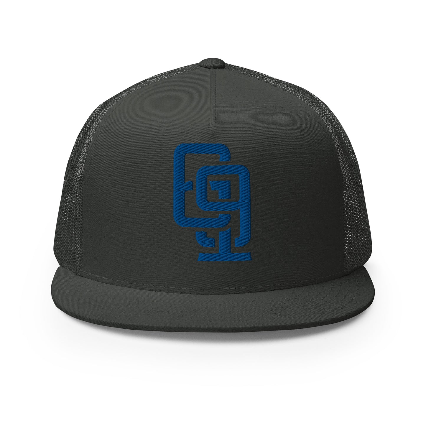 "619" Five Panel Trucker Cap | Yupoong 6006 | E Luna CLASSIC Solocrest 1 Royal Thread Front Logo
