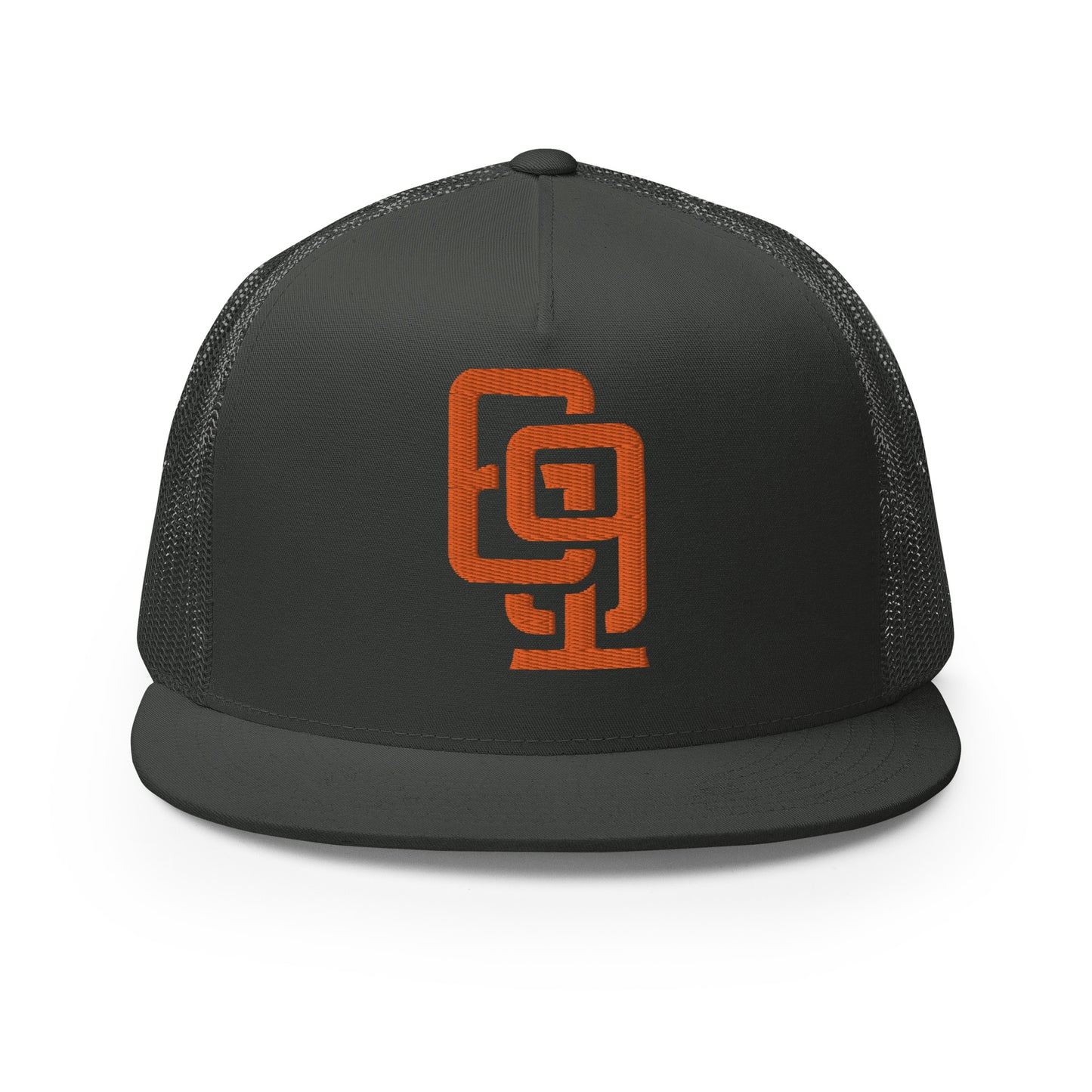 "619" Five Panel Trucker Cap | Yupoong 6006 | E Luna CLASSIC Solocrest 1 Orange Thread Front Logo