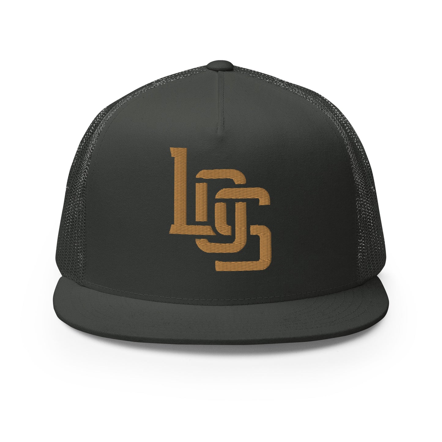 "LOS" Five Panel Trucker Cap | Yupoong 6006 | E Luna CLASSIC 1 Old Gold Thread Front Logo