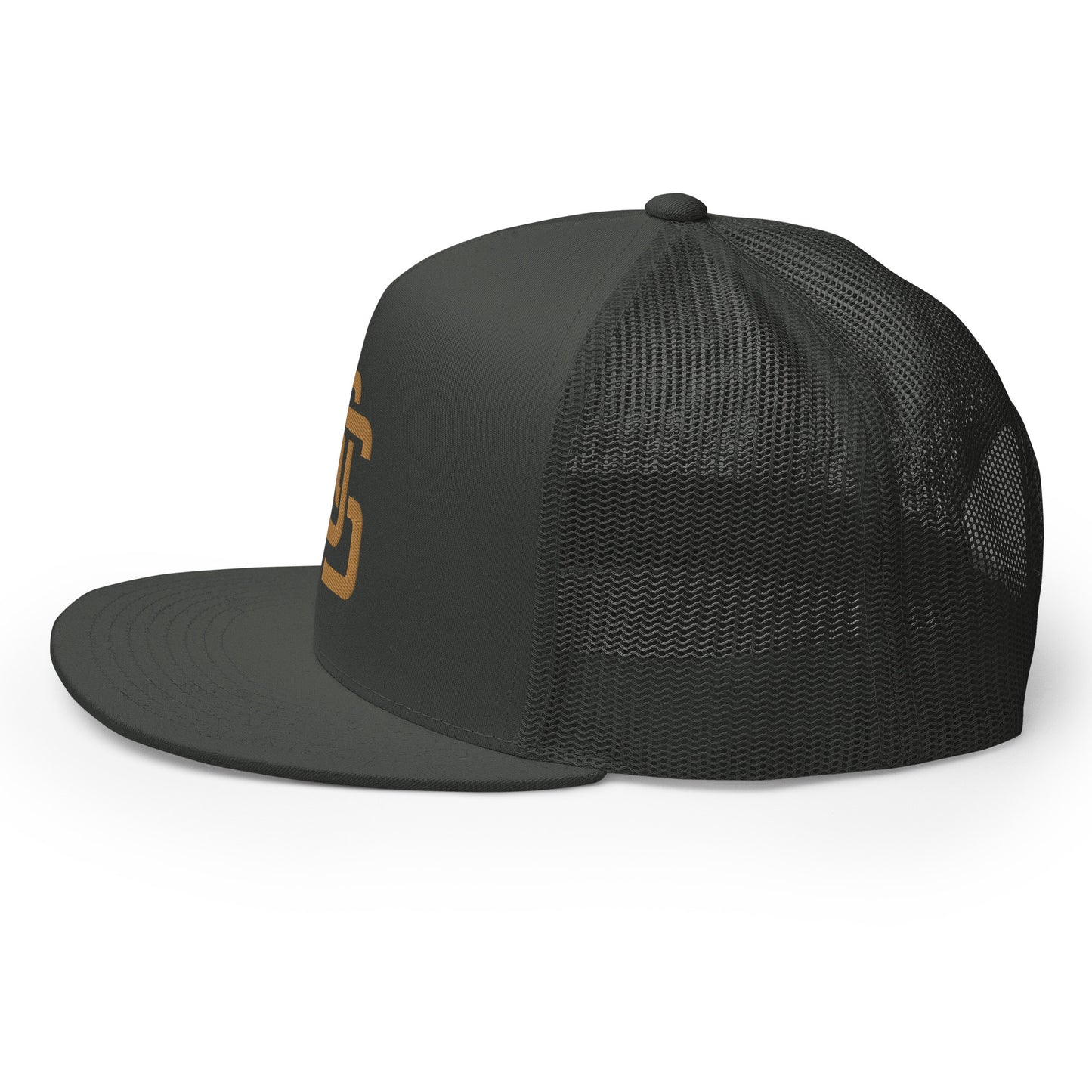 "LOS" Five Panel Trucker Cap | Yupoong 6006 | E Luna CLASSIC 1 Old Gold Thread Front Logo
