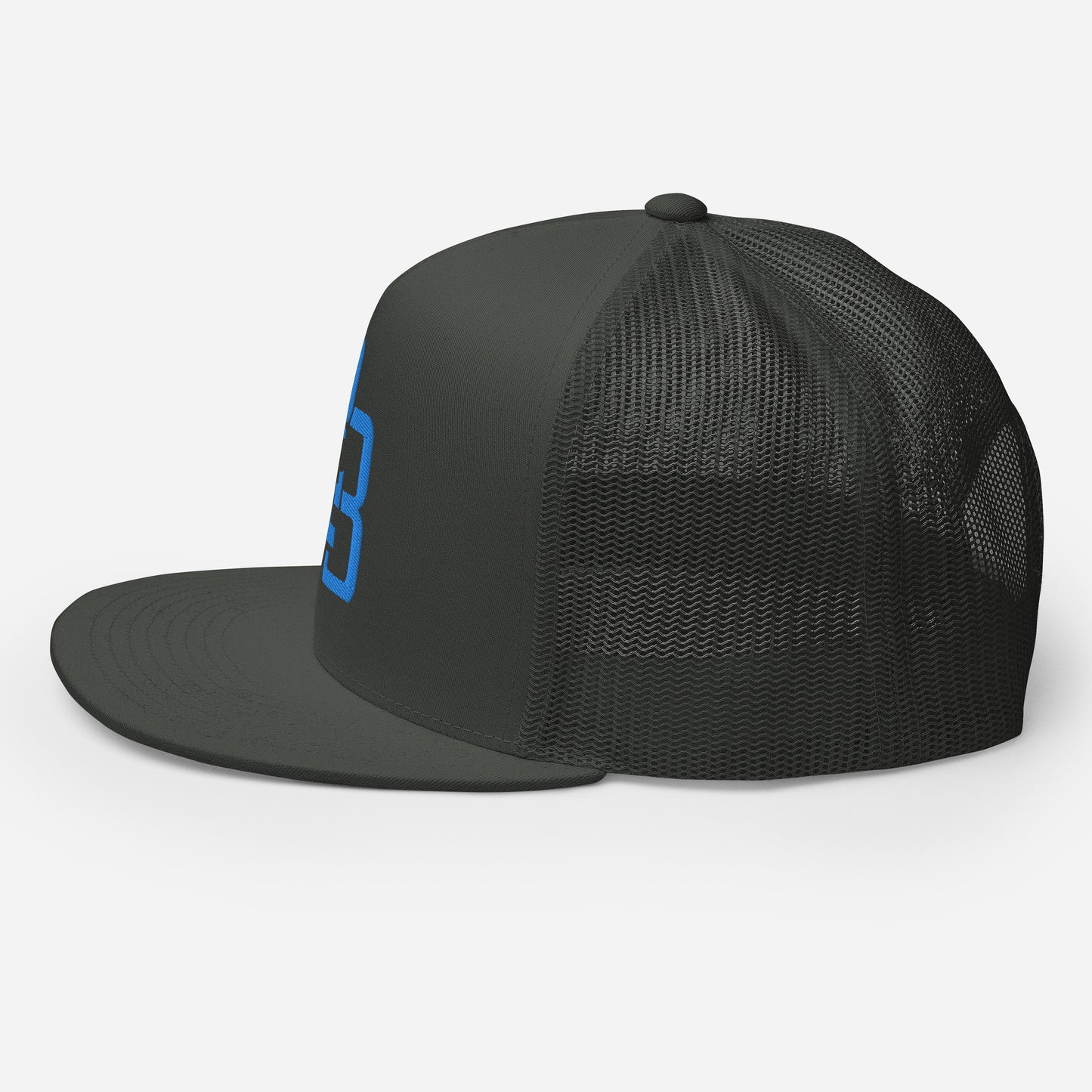 "213" Five Panel Trucker Cap | Yupoong 6006 | E Luna CLASSIC Solocrest 1 Aqua/Teal Thread Front Logo
