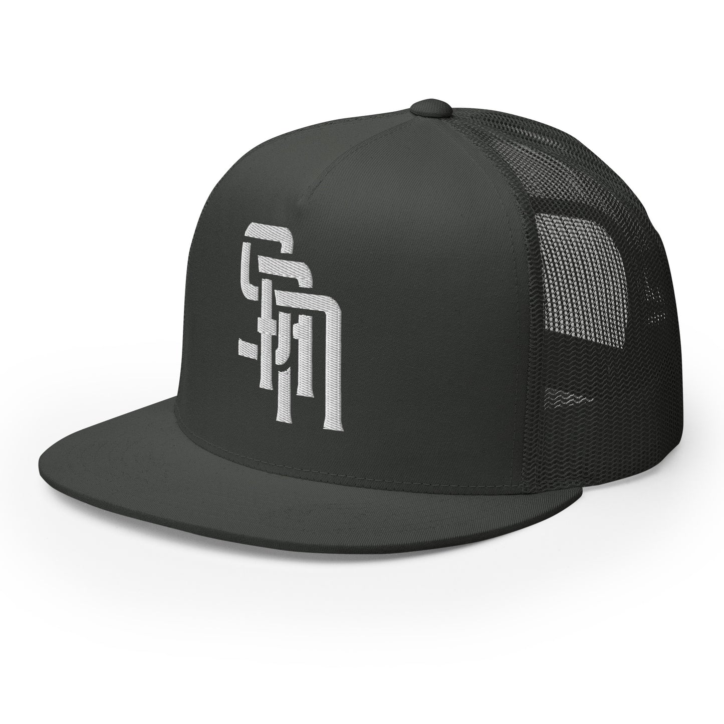 "SAN" Five Panel Trucker Cap | Yupoong 6006 | E Luna Brand CLASSIC Solocrest 1 White Thread Front Logo