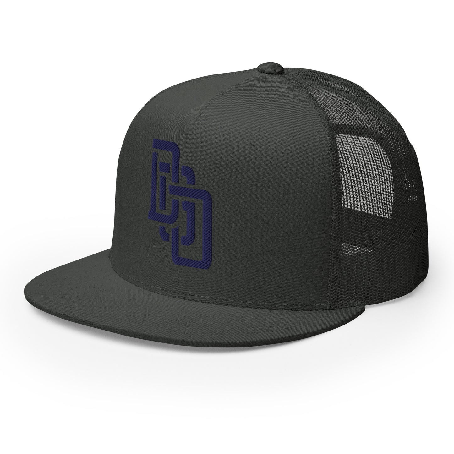 "DGO" Five Panel Trucker Cap | Yupoong 6006 | E Luna CLASSIC Solocrest 1 Navy Thread Logo
