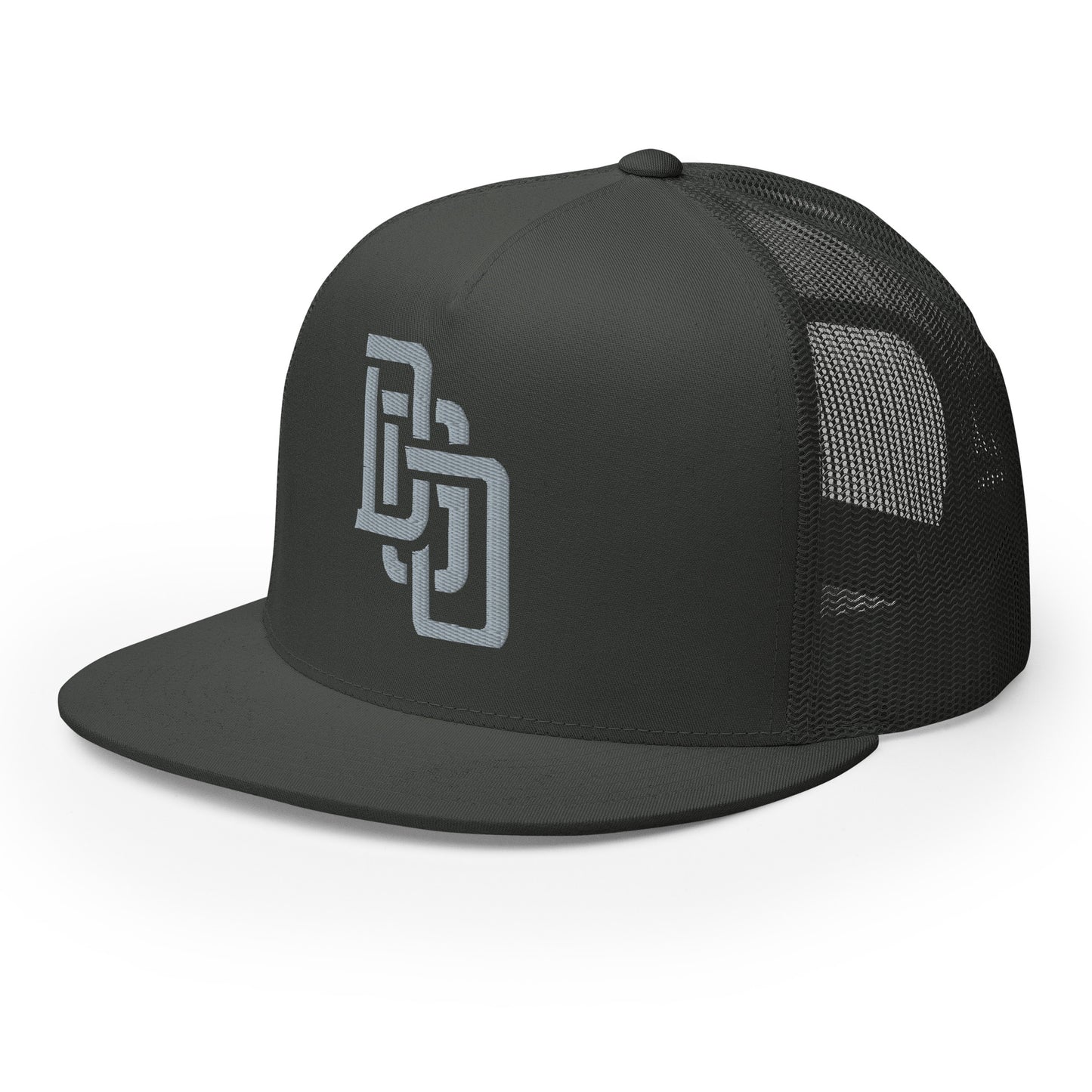 "DGO" Five Panel Trucker Cap | Yupoong 6006 | E Luna CLASSIC Solocrest 1 Grey Thread Logo