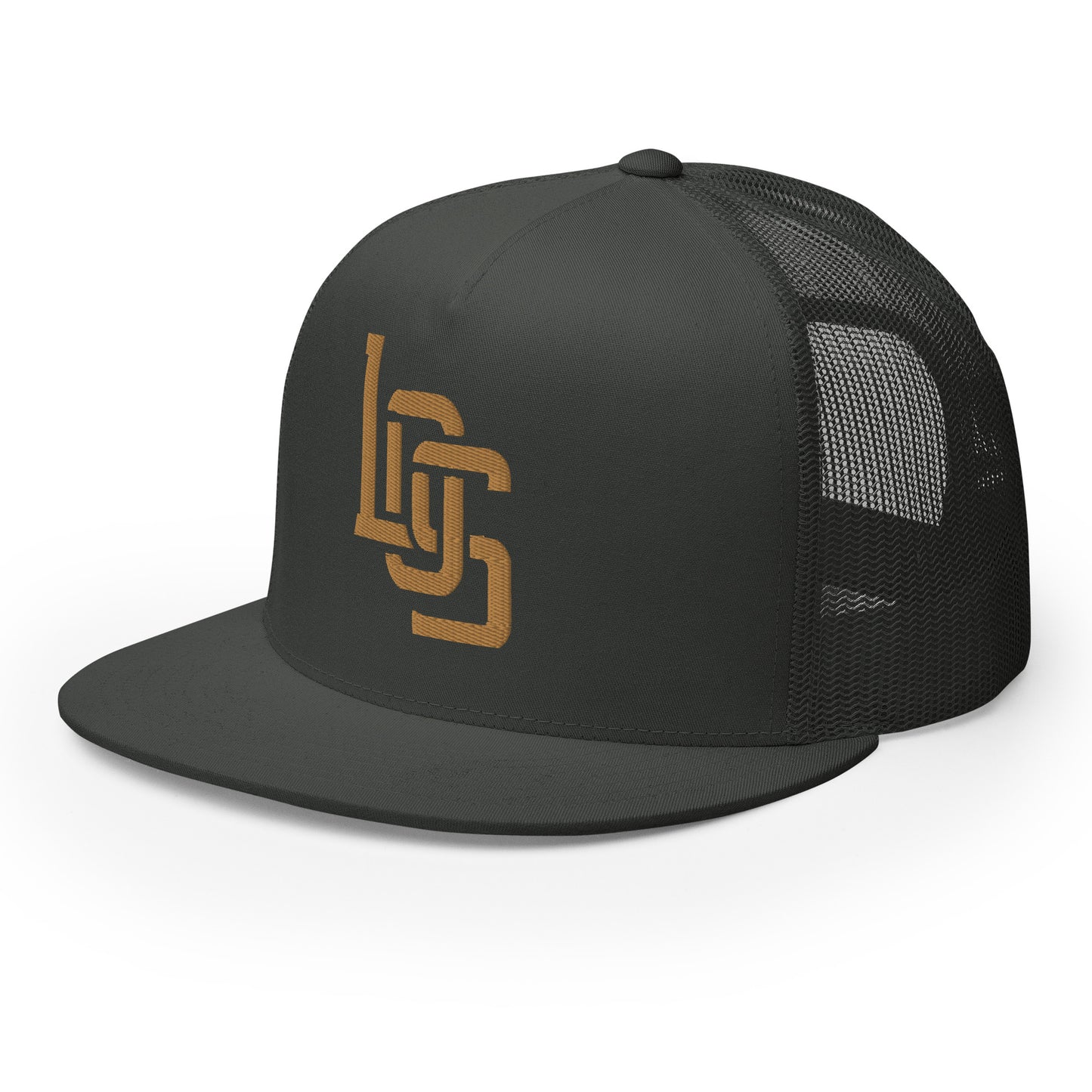 "LOS" Five Panel Trucker Cap | Yupoong 6006 | E Luna CLASSIC 1 Old Gold Thread Front Logo