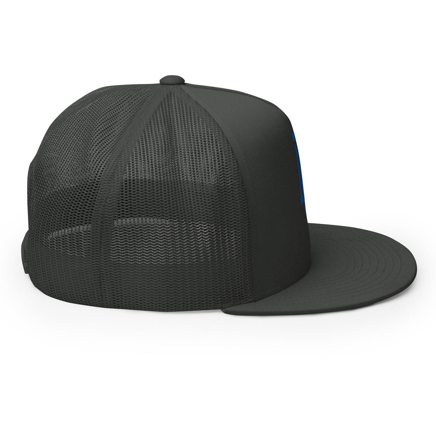 "DGO" Five Panel Trucker Cap | Yupoong 6006 | E Luna CLASSIC Solocrest 1 Royal Thread Logo