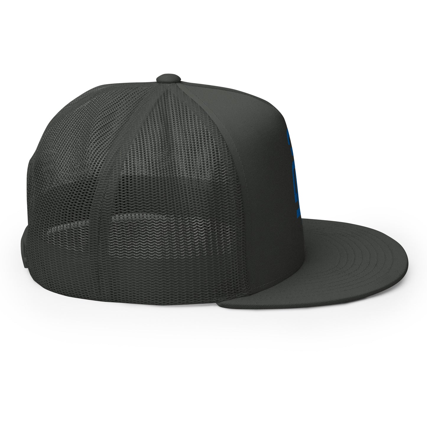 "213" Five Panel Trucker Cap | Yupoong 6006 | E Luna CLASSIC Solocrest 1 Royal Thread Front Logo