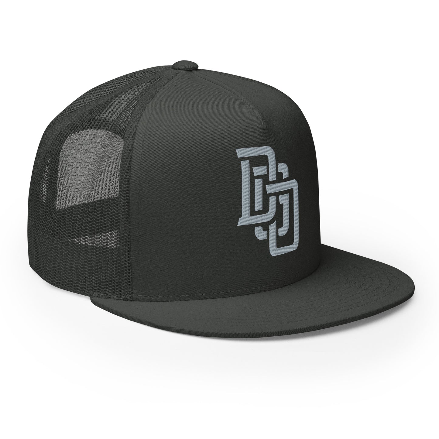 "DGO" Five Panel Trucker Cap | Yupoong 6006 | E Luna CLASSIC Solocrest 1 Grey Thread Logo