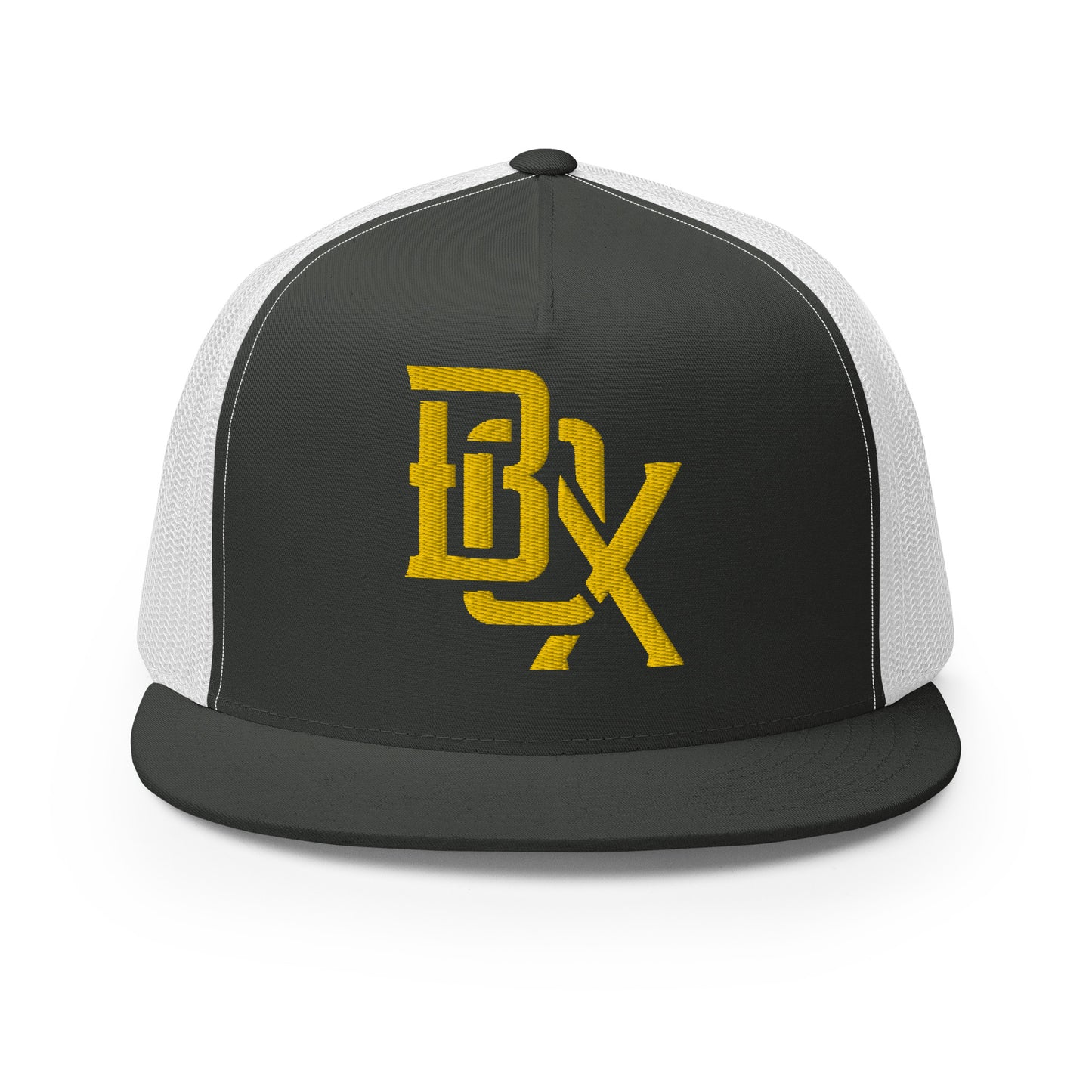 "BOX" Five Panel Trucker Cap | Yupoong 6006 | E Luna CLASSIC Solocrest 1 Gold Thread Front Logo
