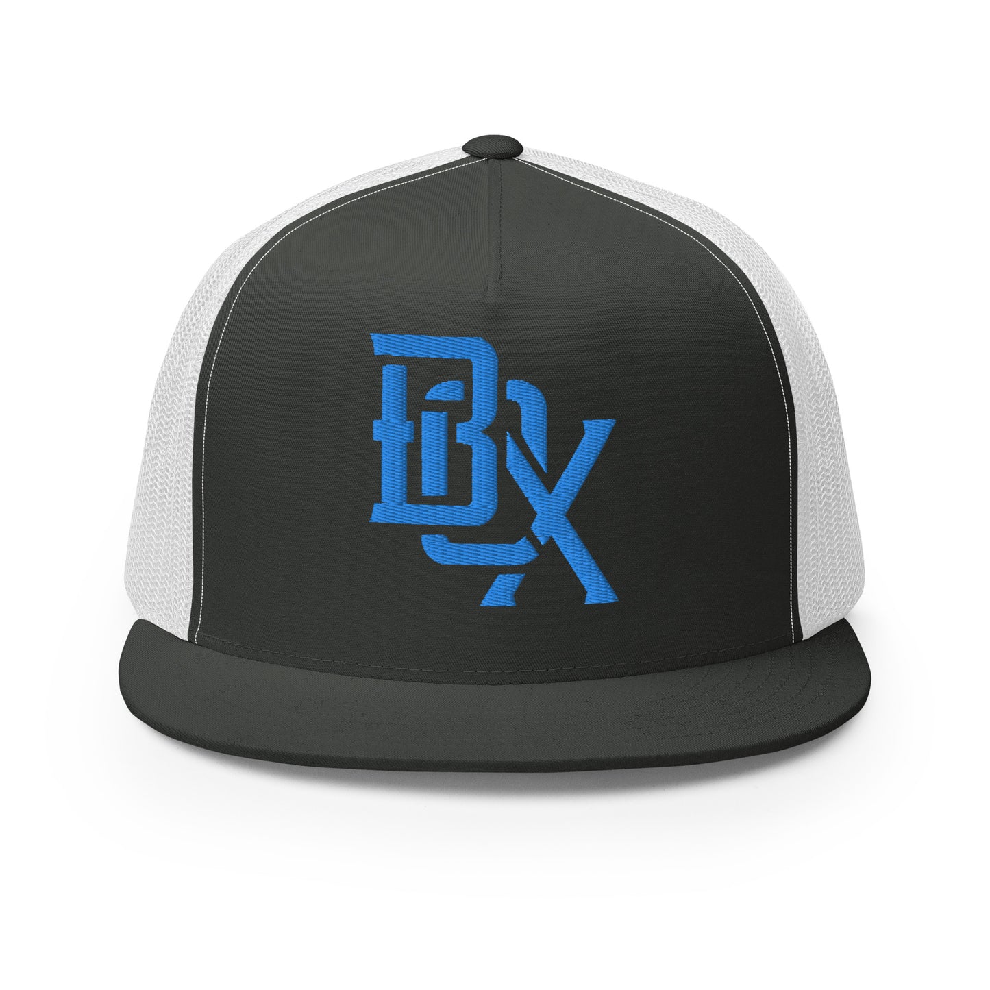 "BOX" Five Panel Trucker Cap | Yupoong 6006 | E Luna Classic Solocrest 1 Royal Thread Logo