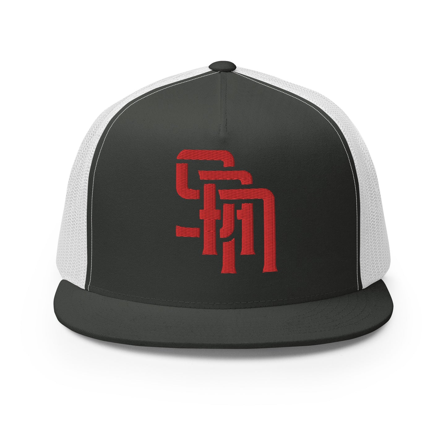"SAN" Five Panel Trucker Cap | Yupoong 6006 | E Luna Brand CLASSIC Solocrest 1 Red Thread Front Logo
