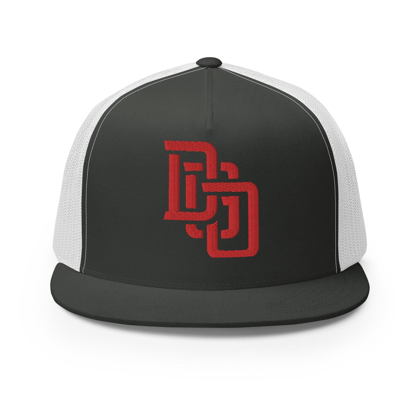 "DGO" Five Panel Trucker Cap | Yupoong 6006 | E Luna CLASSIC Solocrest 1 Red Thread Logo