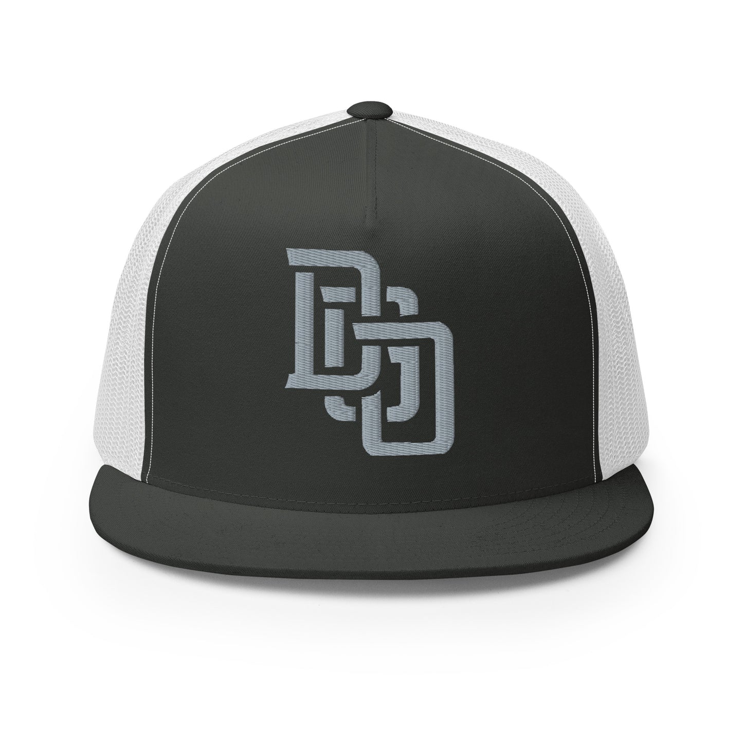 "DGO" Five Panel Trucker Cap | Yupoong 6006 | E Luna CLASSIC Solocrest 1 Grey Thread Logo