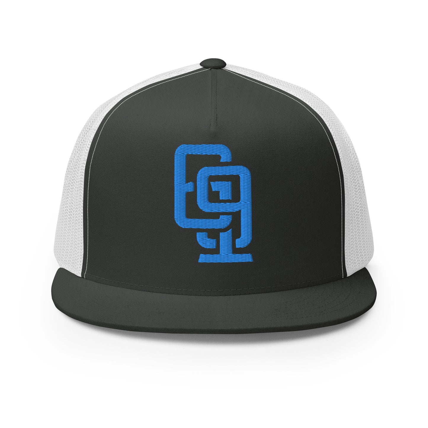 "619" Five Panel Trucker Cap | Yupoong 6006 | E Luna CLASSIC Solocrest 1 Aqua/Teal Thread Front Logo