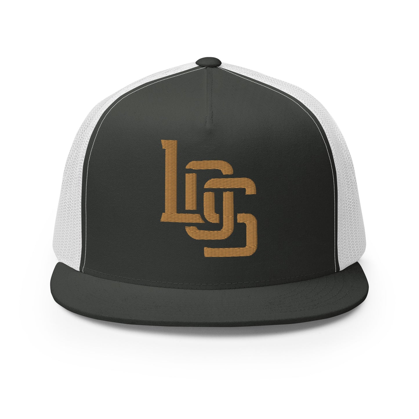 "LOS" Five Panel Trucker Cap | Yupoong 6006 | E Luna CLASSIC 1 Old Gold Thread Front Logo