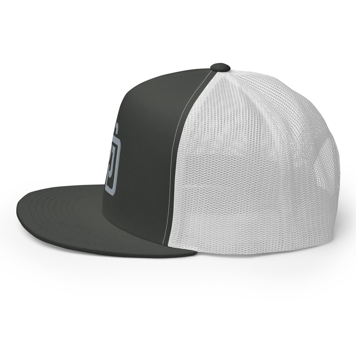 "DGO" Five Panel Trucker Cap | Yupoong 6006 | E Luna CLASSIC Solocrest 1 Grey Thread Logo