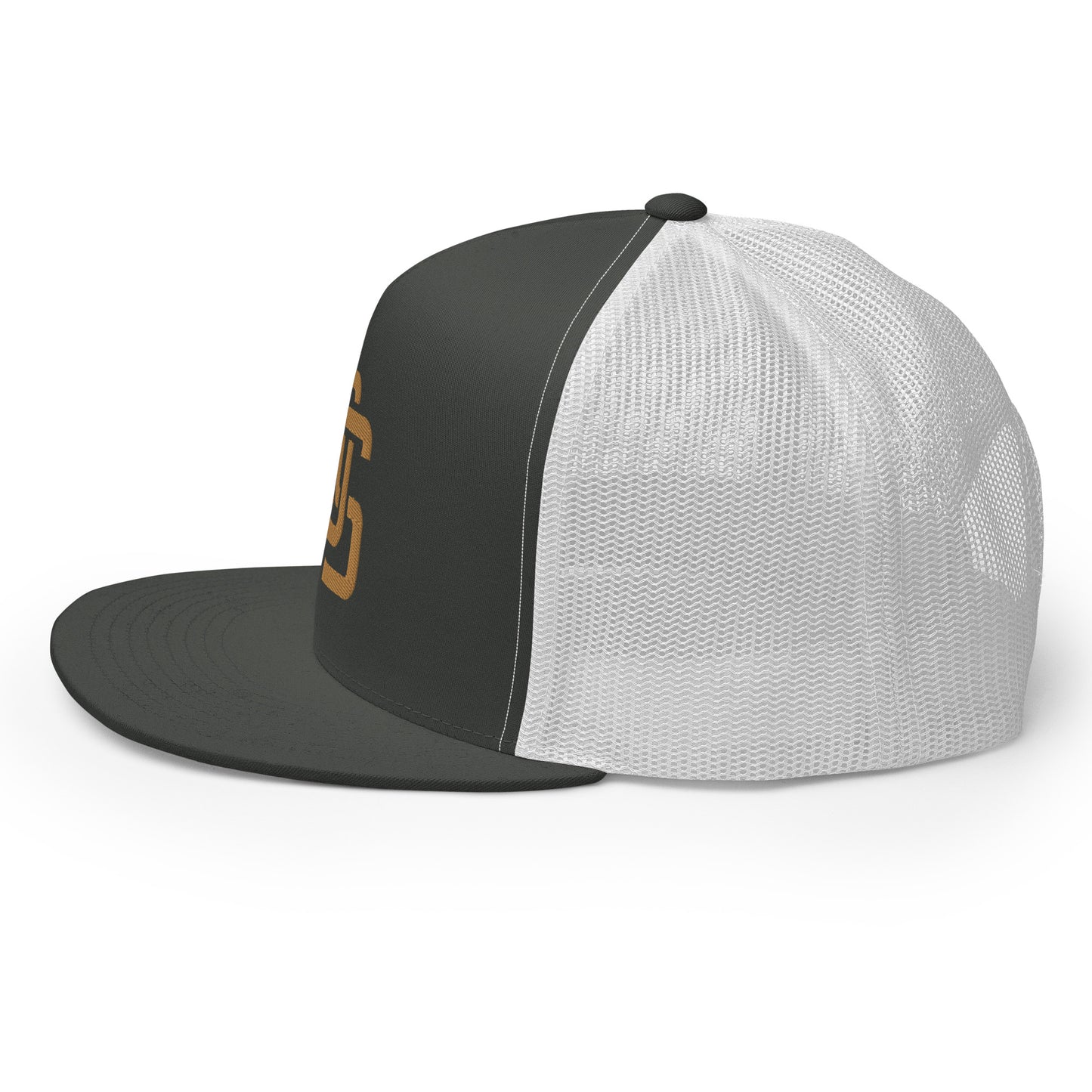 "LOS" Five Panel Trucker Cap | Yupoong 6006 | E Luna CLASSIC 1 Old Gold Thread Front Logo